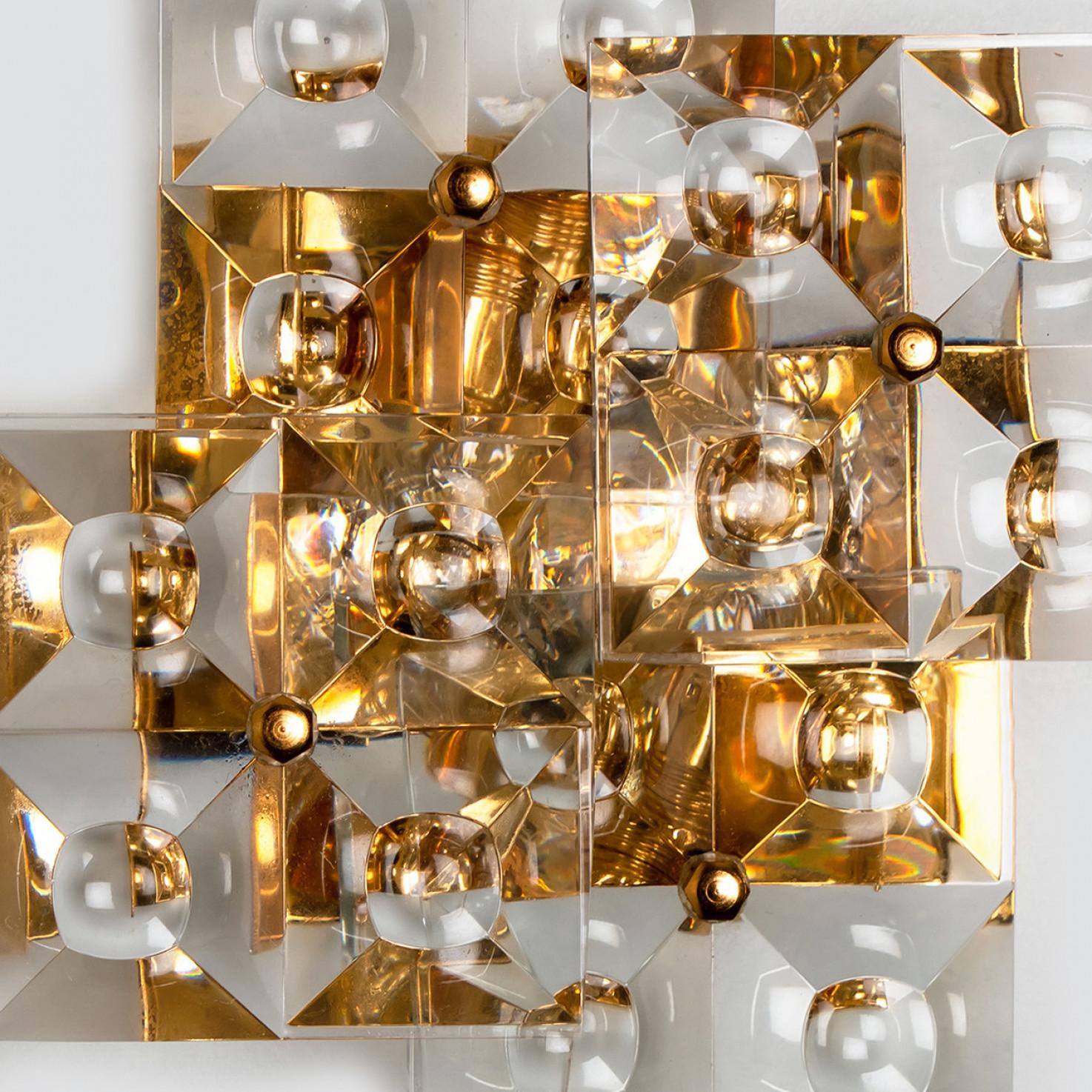 Metal Pair of Crystal Gold-Plated Wall Sconces by Kinkeldey, Germany, 1970s For Sale
