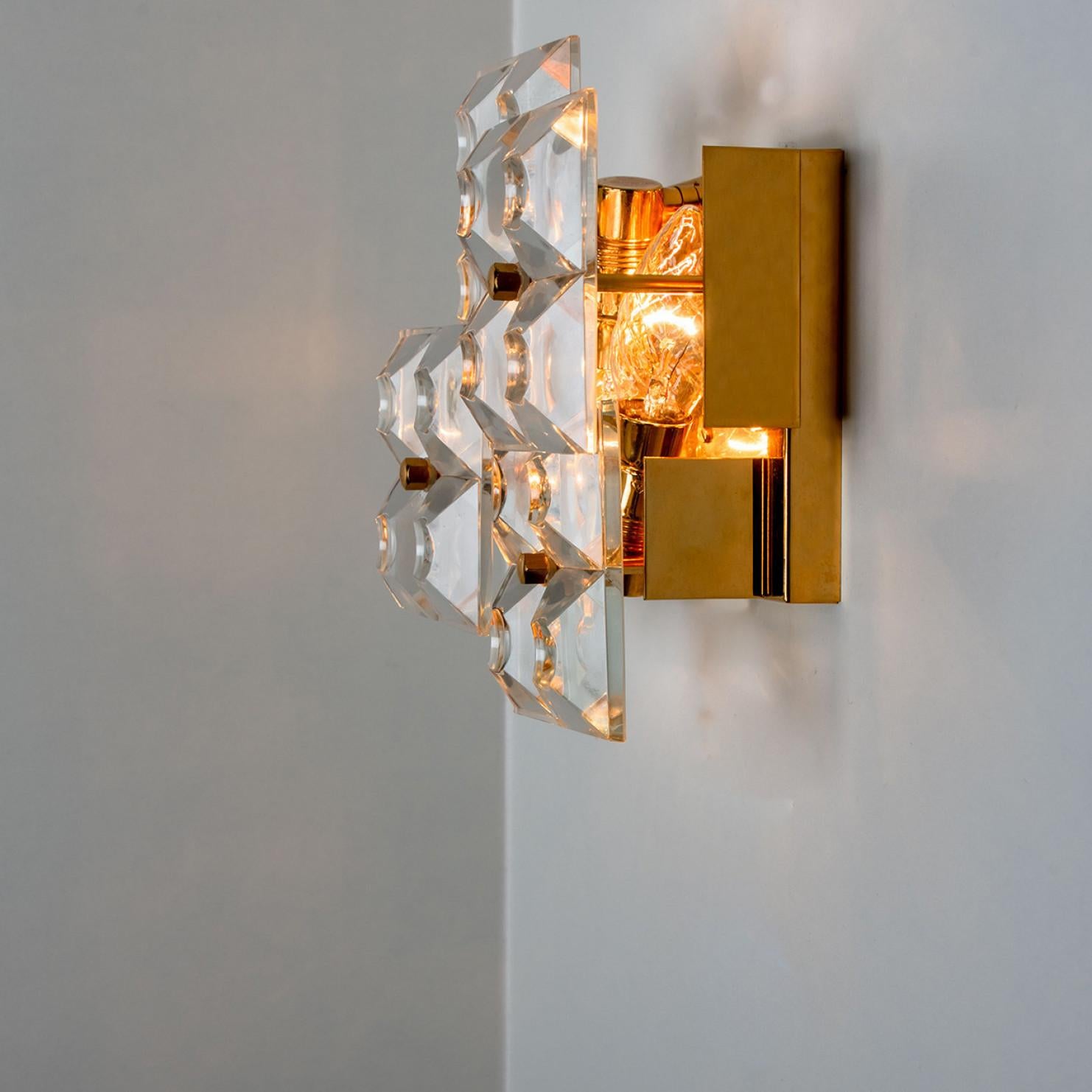 Pair of Crystal Gold-Plated Wall Sconces by Kinkeldey, Germany, 1970s For Sale 1