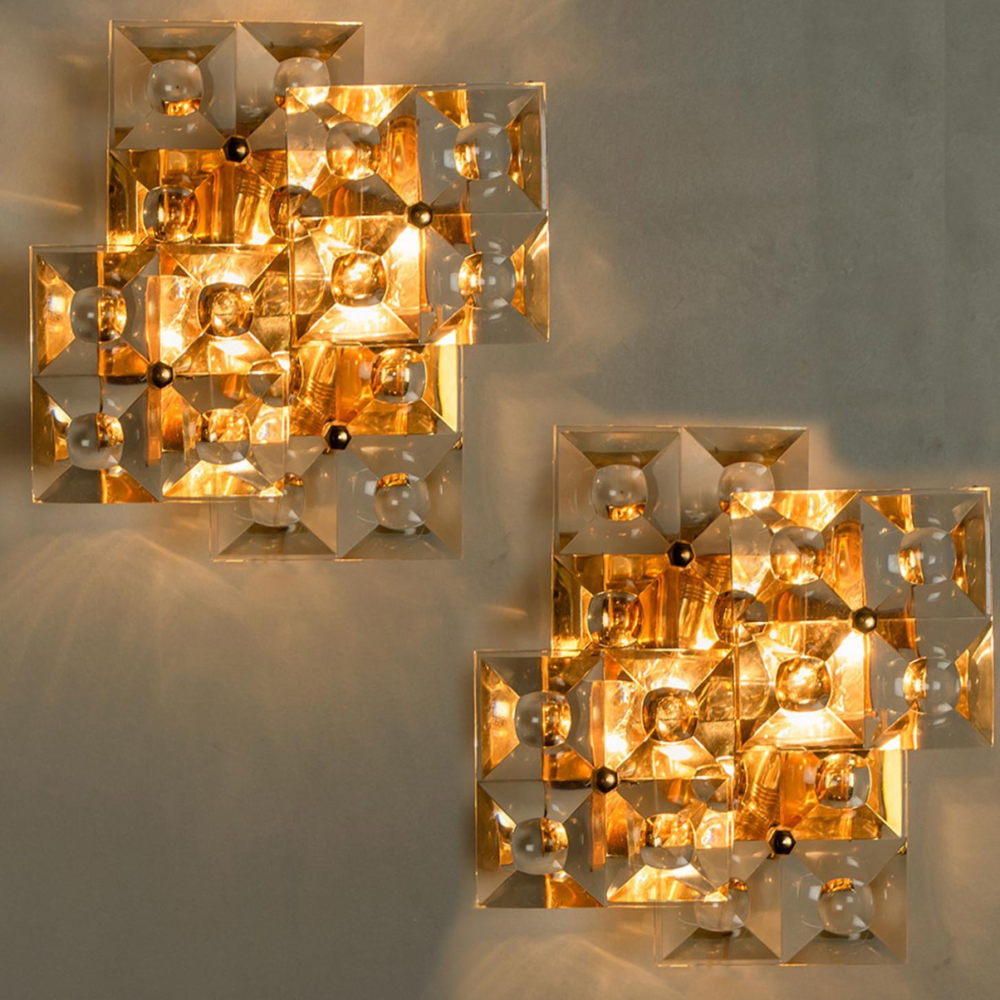 Pair of Crystal Gold-Plated Wall Sconces by Kinkeldey, Germany, 1970s For Sale 2