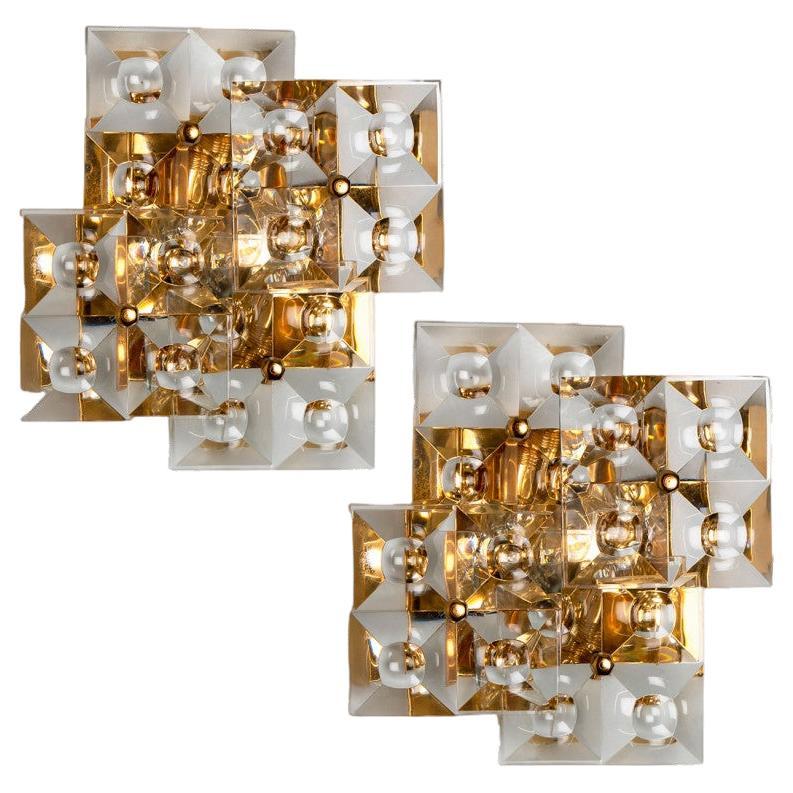 Pair of Crystal Gold-Plated Wall Sconces by Kinkeldey, Germany, 1970s For Sale