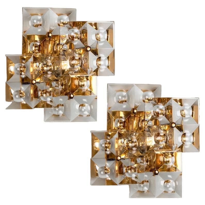 Pair of Crystal Gold-Plated Wall Sconces by Kinkeldey, Germany, 1970s For Sale
