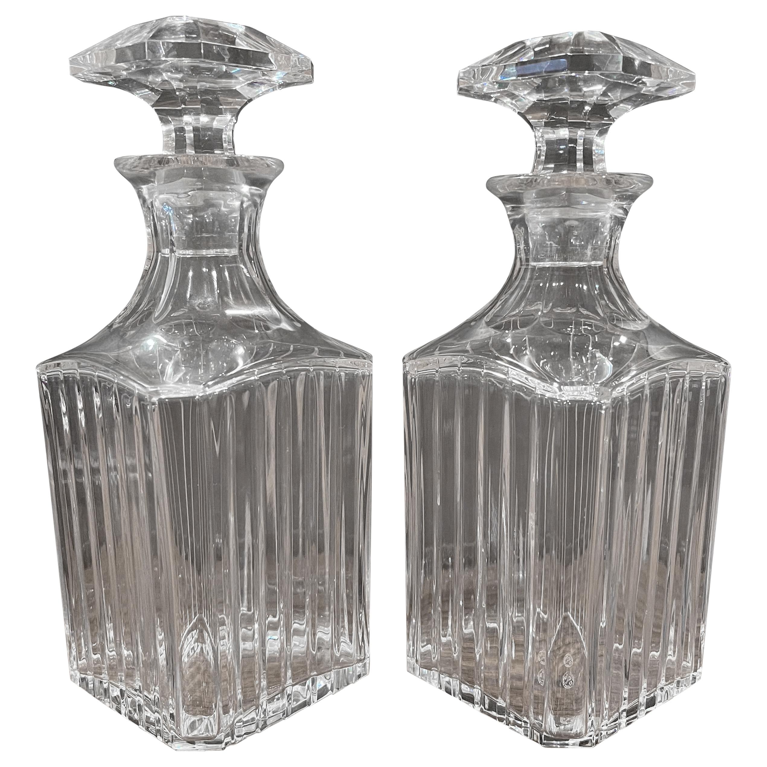Pair of Crystal "Harmonie" Square Whiskey Decanters by Baccarat