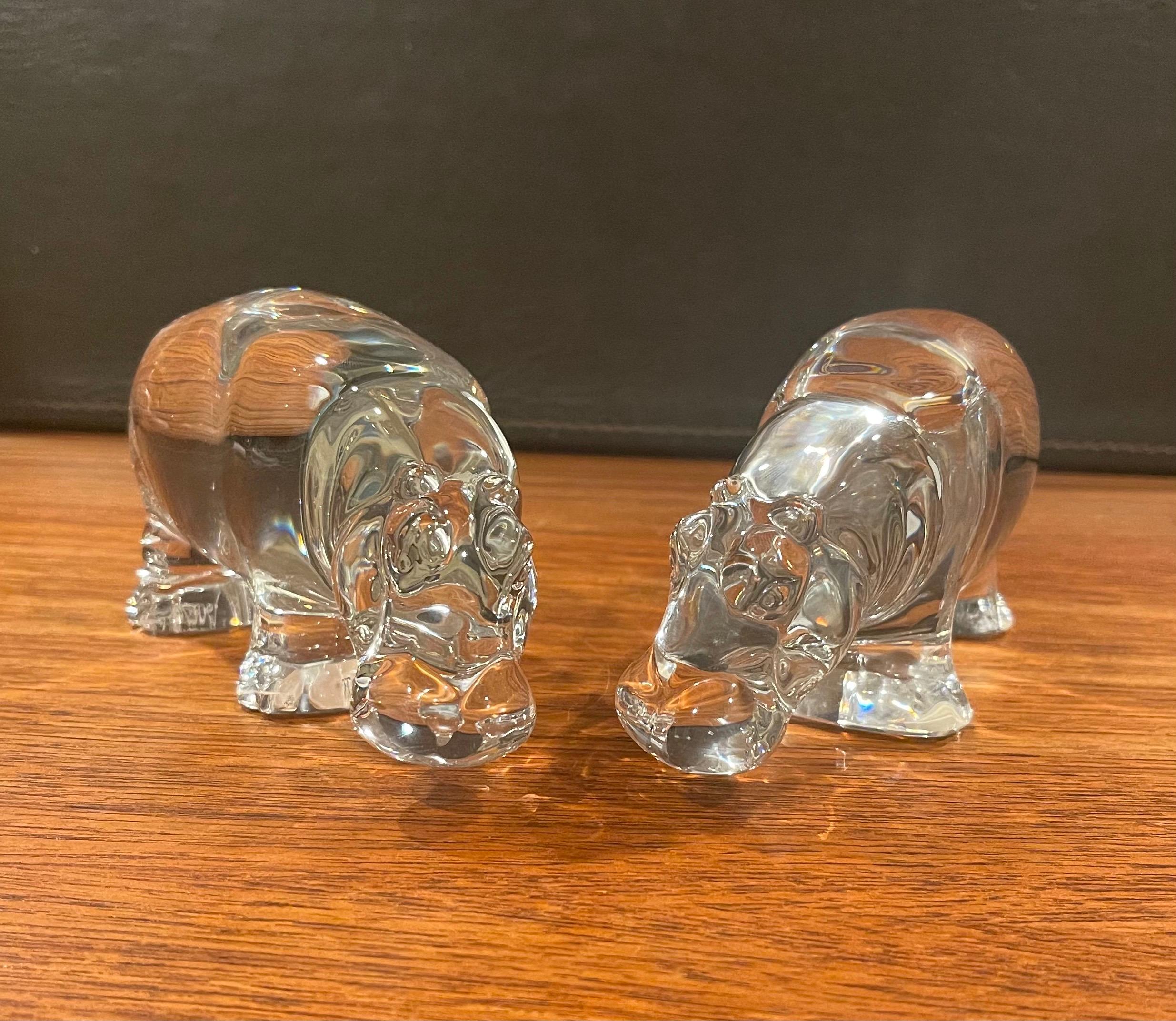 Gorgeous pair of crystal Hippos by Baccarat, circa 1970s. The pair are in very good condition and measures 6