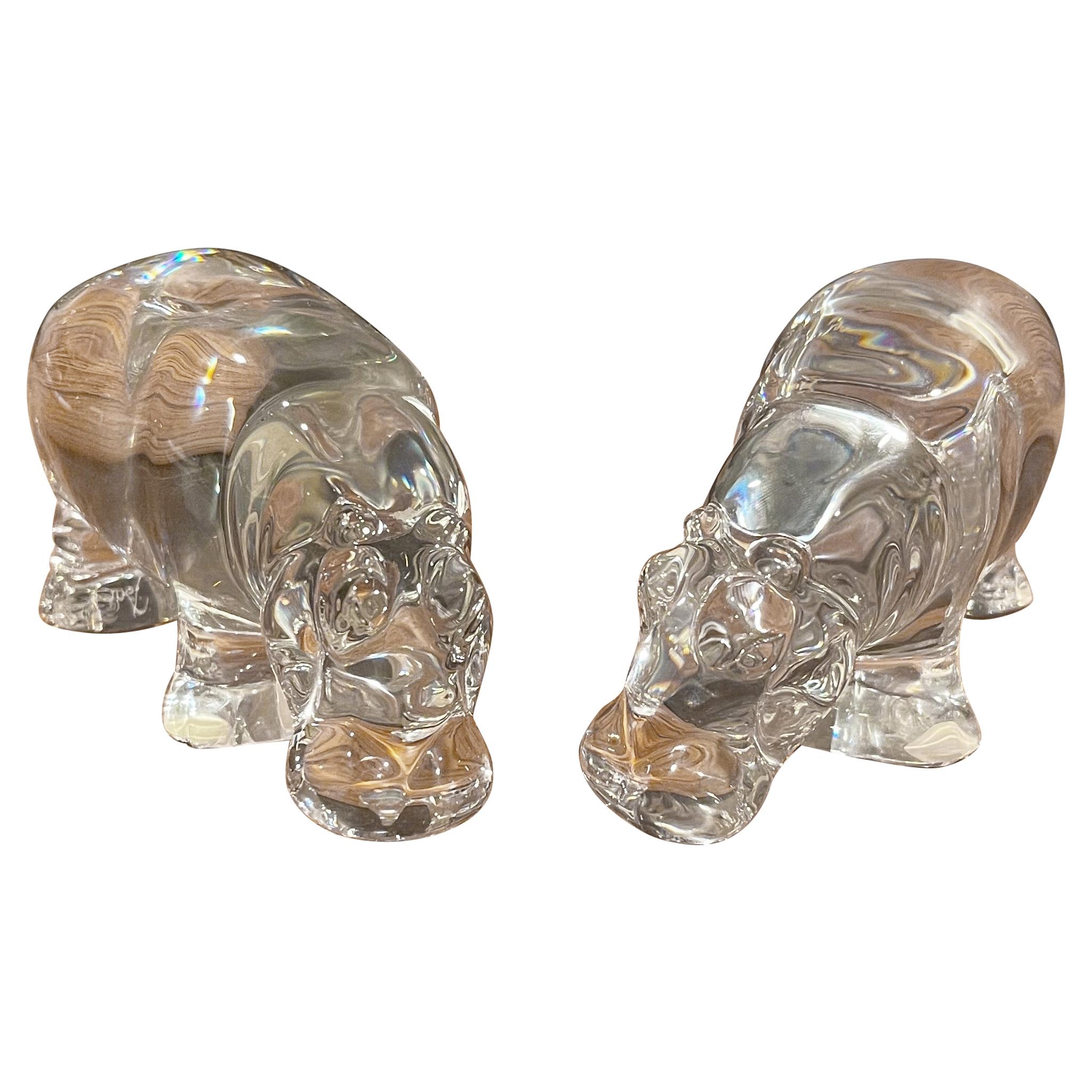 Pair of Crystal Hippos by Baccarat