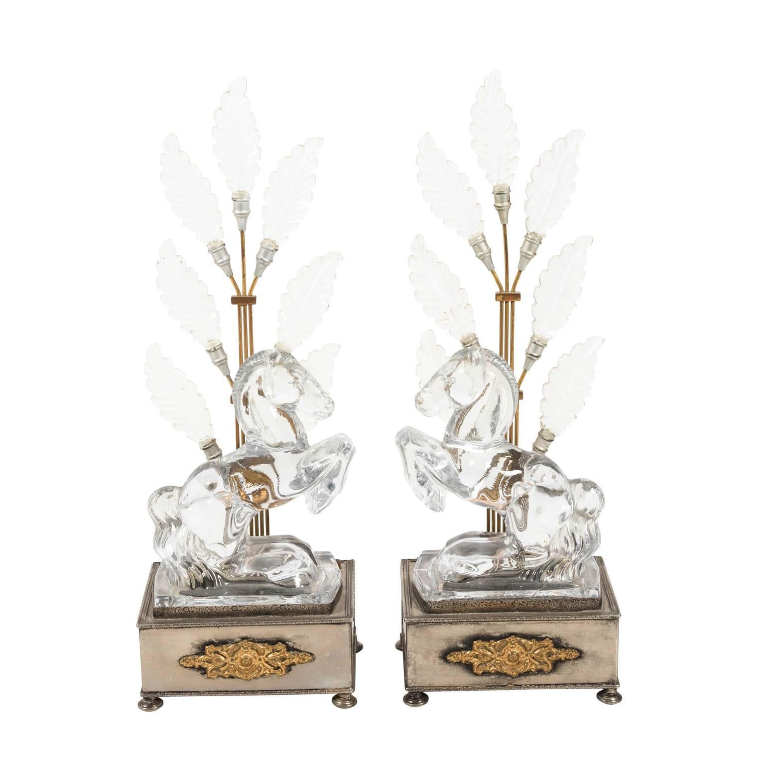 Pair of Crystal Horse Lamps