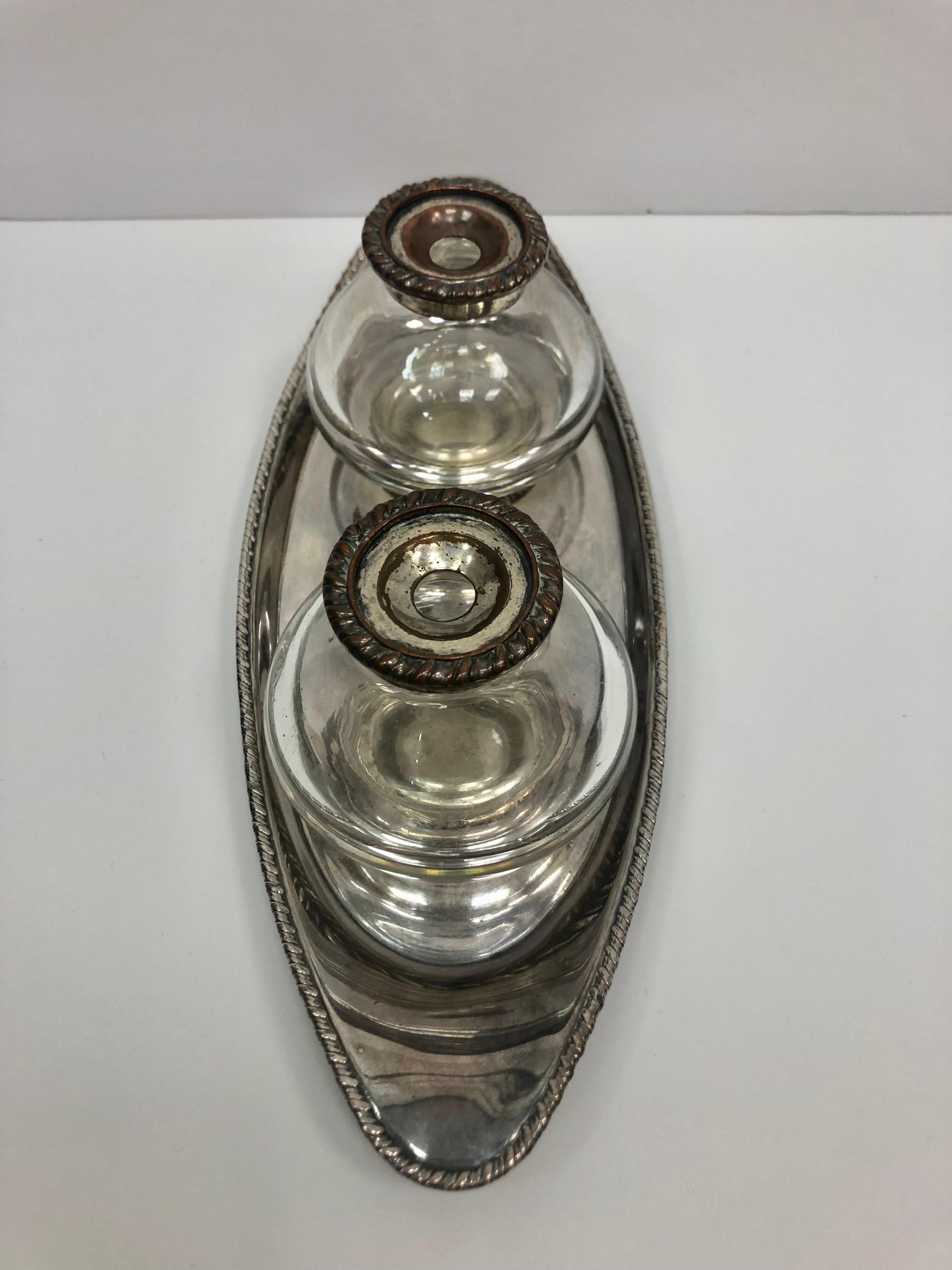 Pair of Crystal Inkwells on Silver Tray, England, 1850 For Sale 5