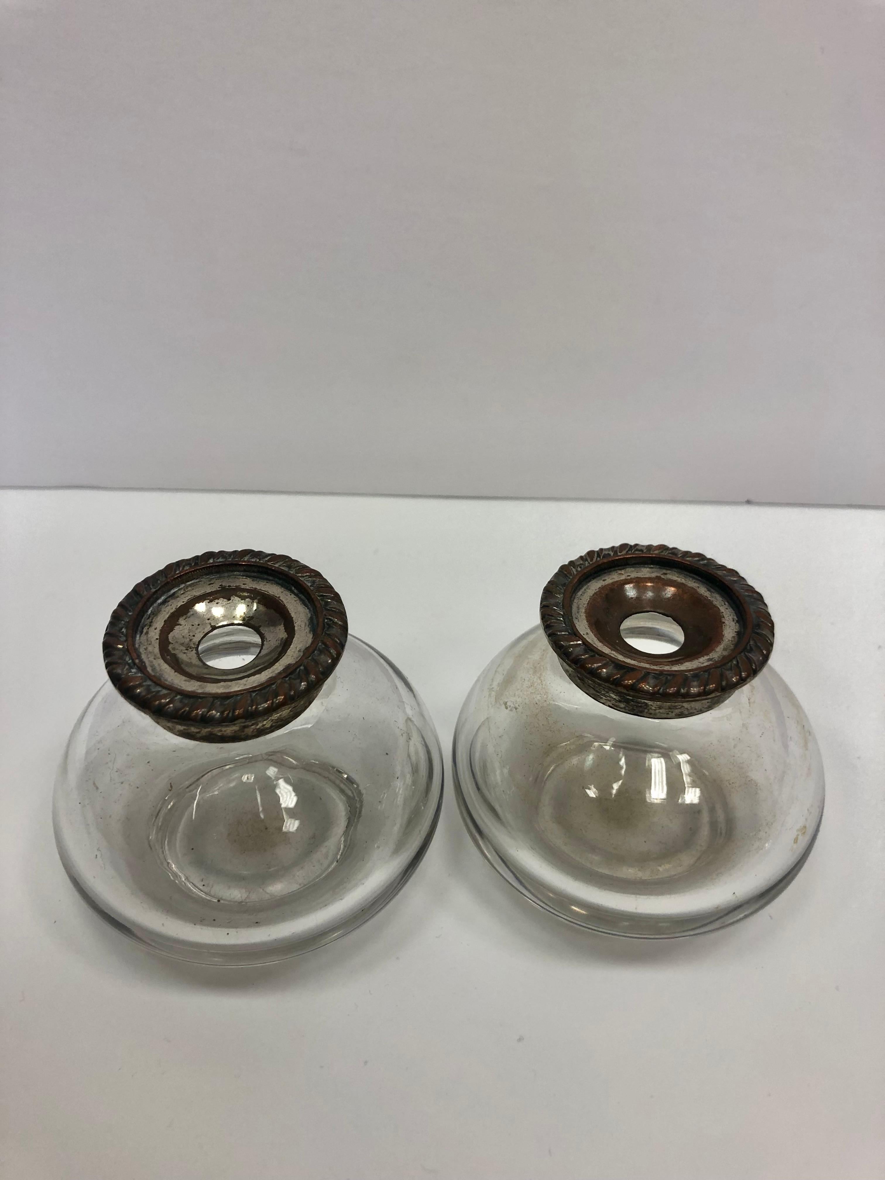Pair of Crystal Inkwells on Silver Tray, England, 1850 For Sale 1