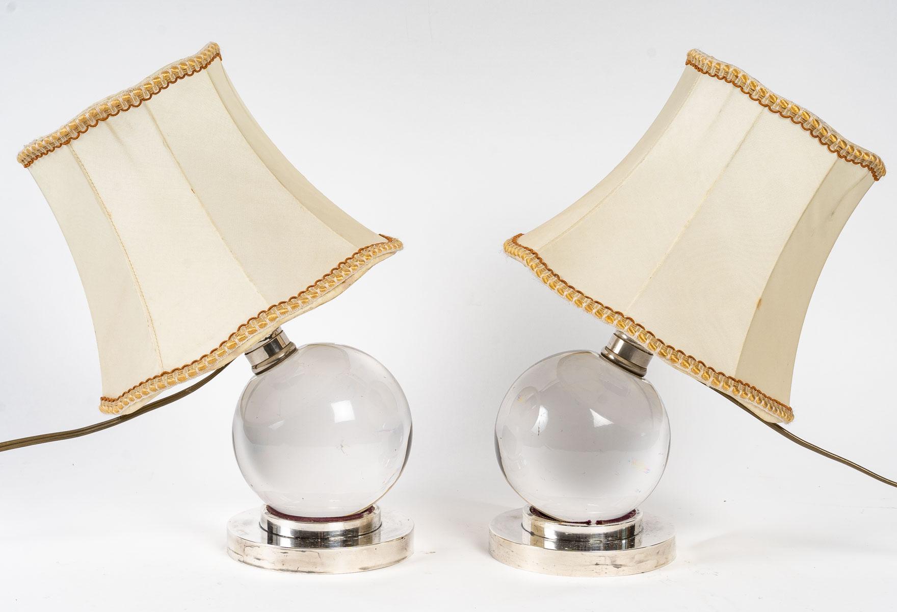 Pair of crystal lamps by Jaques ADNET 1940 In Good Condition In Saint-Ouen, FR