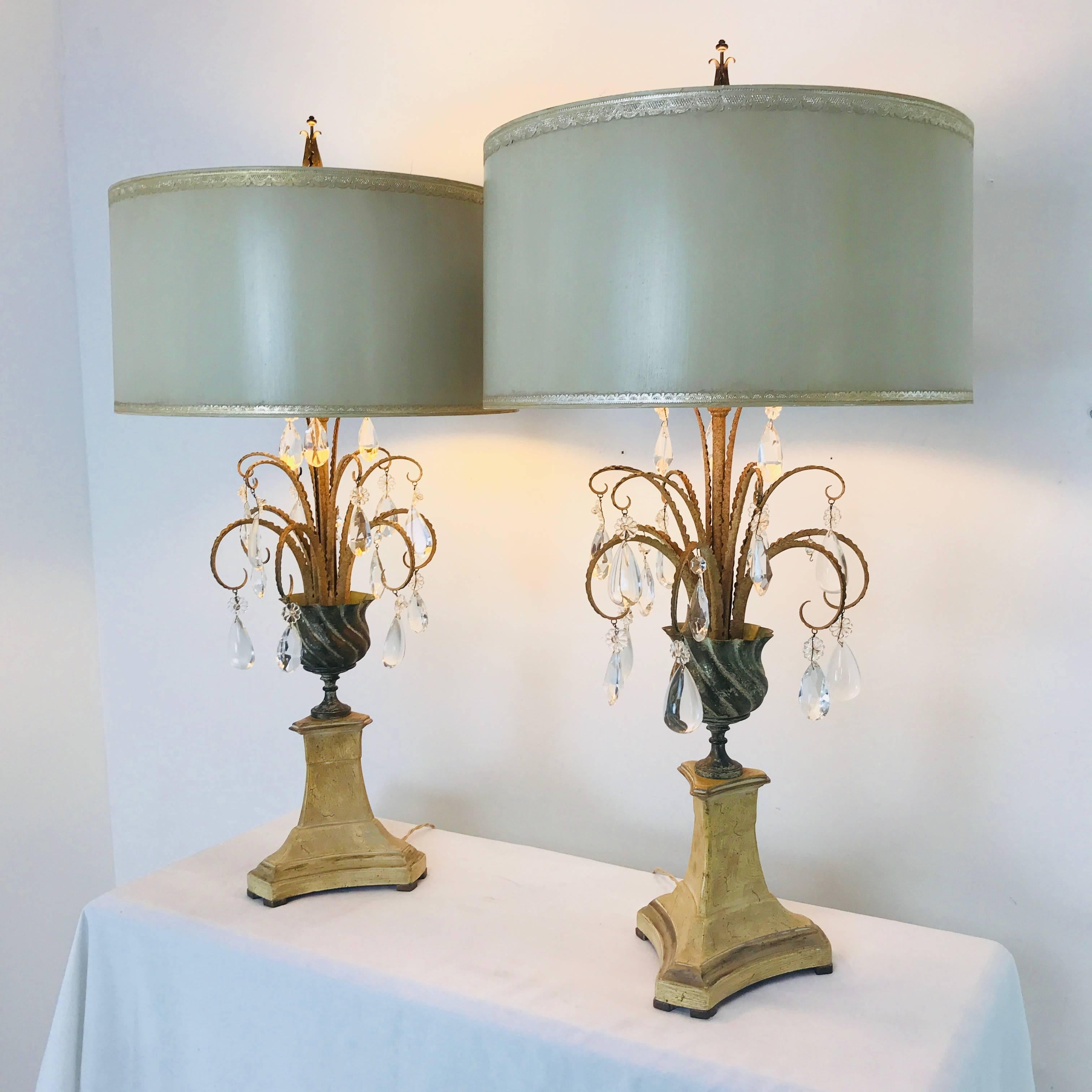 Mid-Century Modern Pair of Crystal Lamps