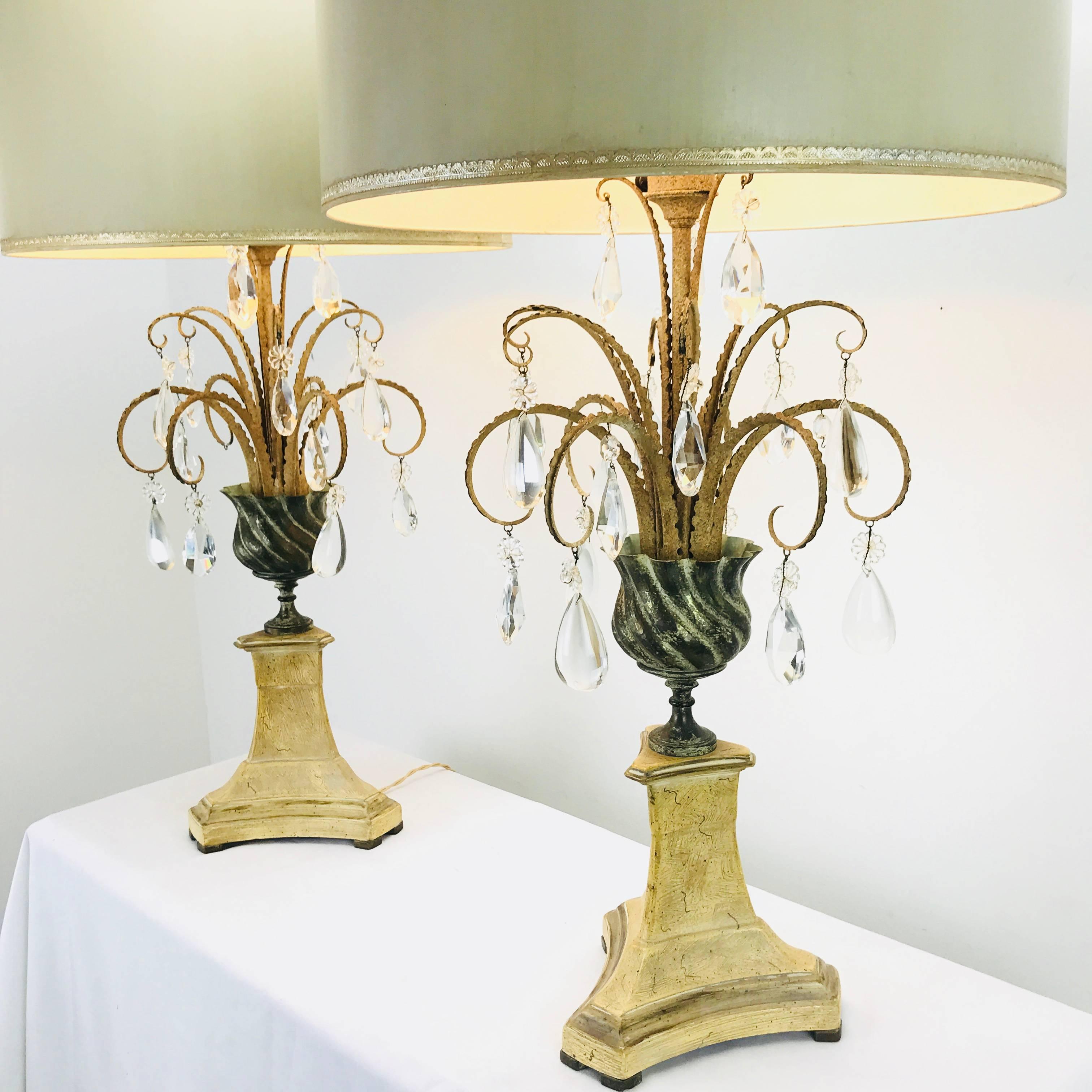 Pair of Crystal Lamps In Good Condition In Dallas, TX