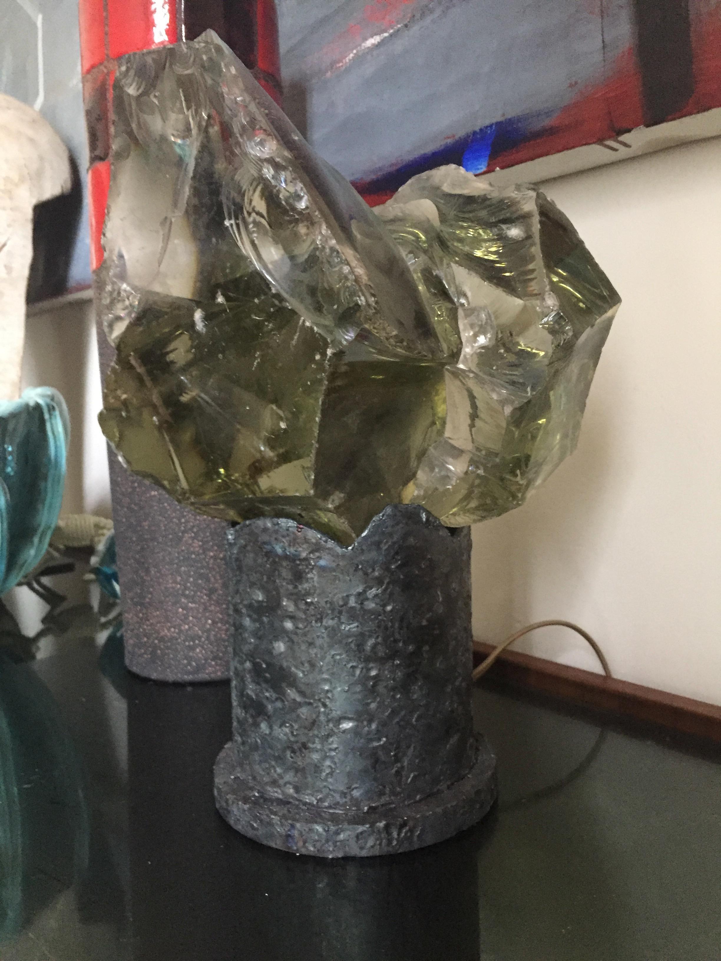 Pair of Crystal Lamps, Glass and Metal, circa 1970, Italy For Sale 6