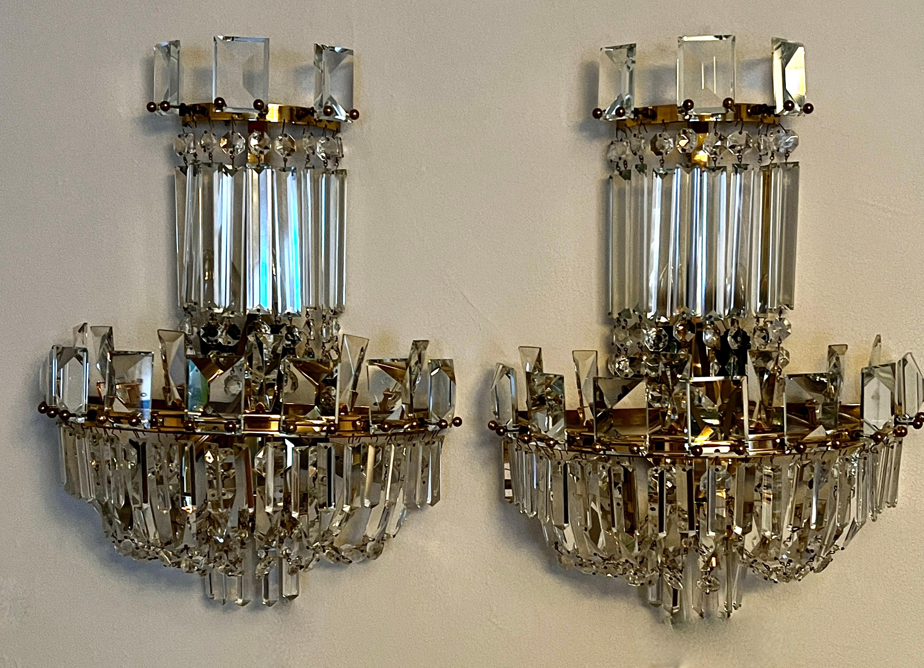 Pair of Crystal Mid Century Wall Sconces For Sale 4