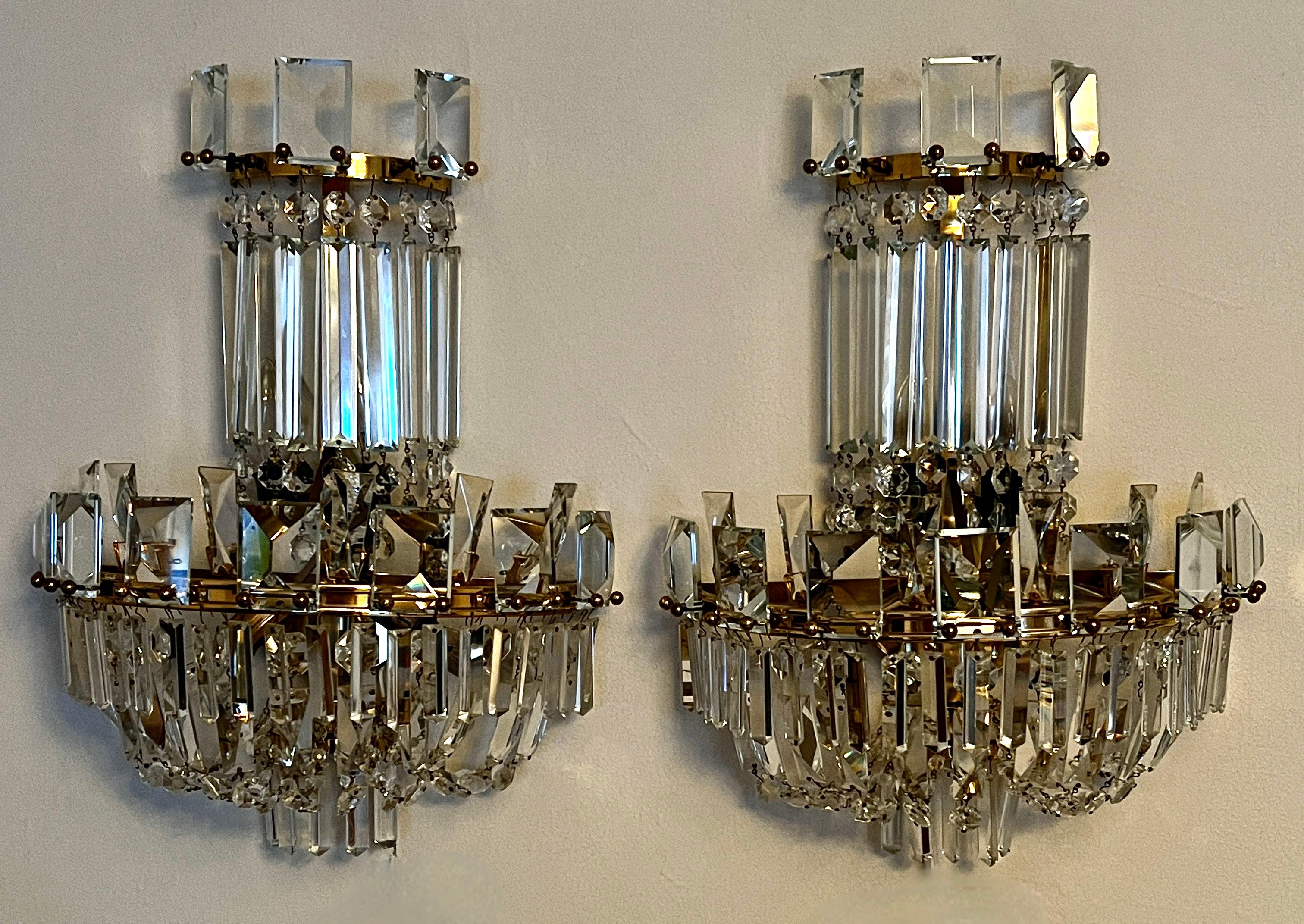 Pair of Crystal Mid Century Wall Sconces For Sale 5