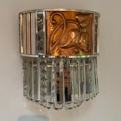 Pair of Crystal, Nickel and Copper Wall Sconces by J & L Lobmeyr