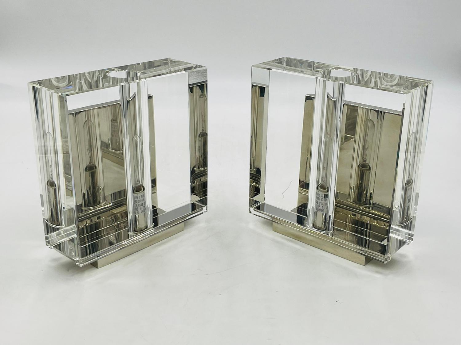 Contemporary Pair of Crystal & Nickel Wall Sconces For Sale