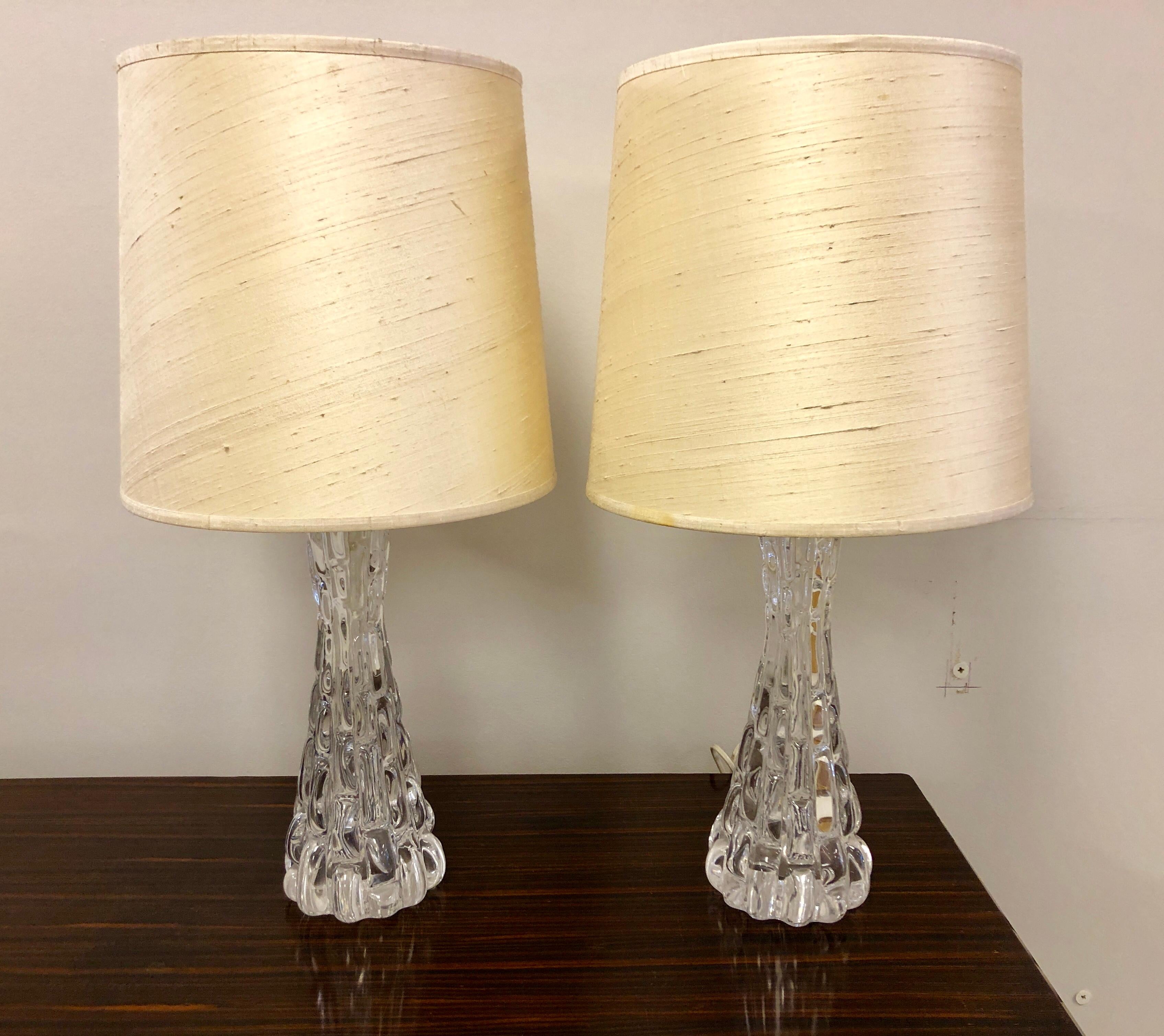 Swedish Pair of Crystal Orrefors Table Lamps by Carl Fagerlund For Sale