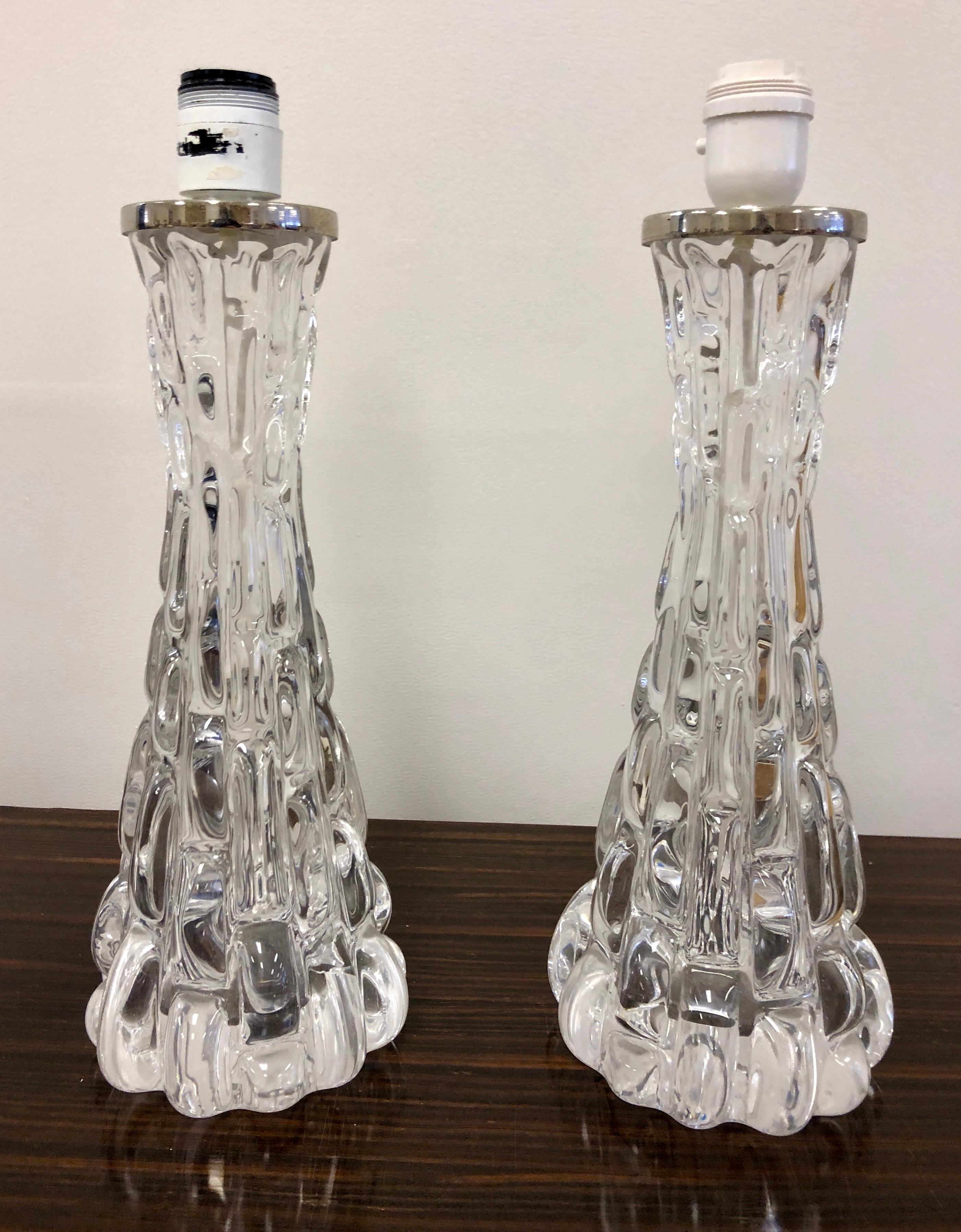Pair of Crystal Orrefors Table Lamps by Carl Fagerlund In Good Condition For Sale In Brooklyn, NY