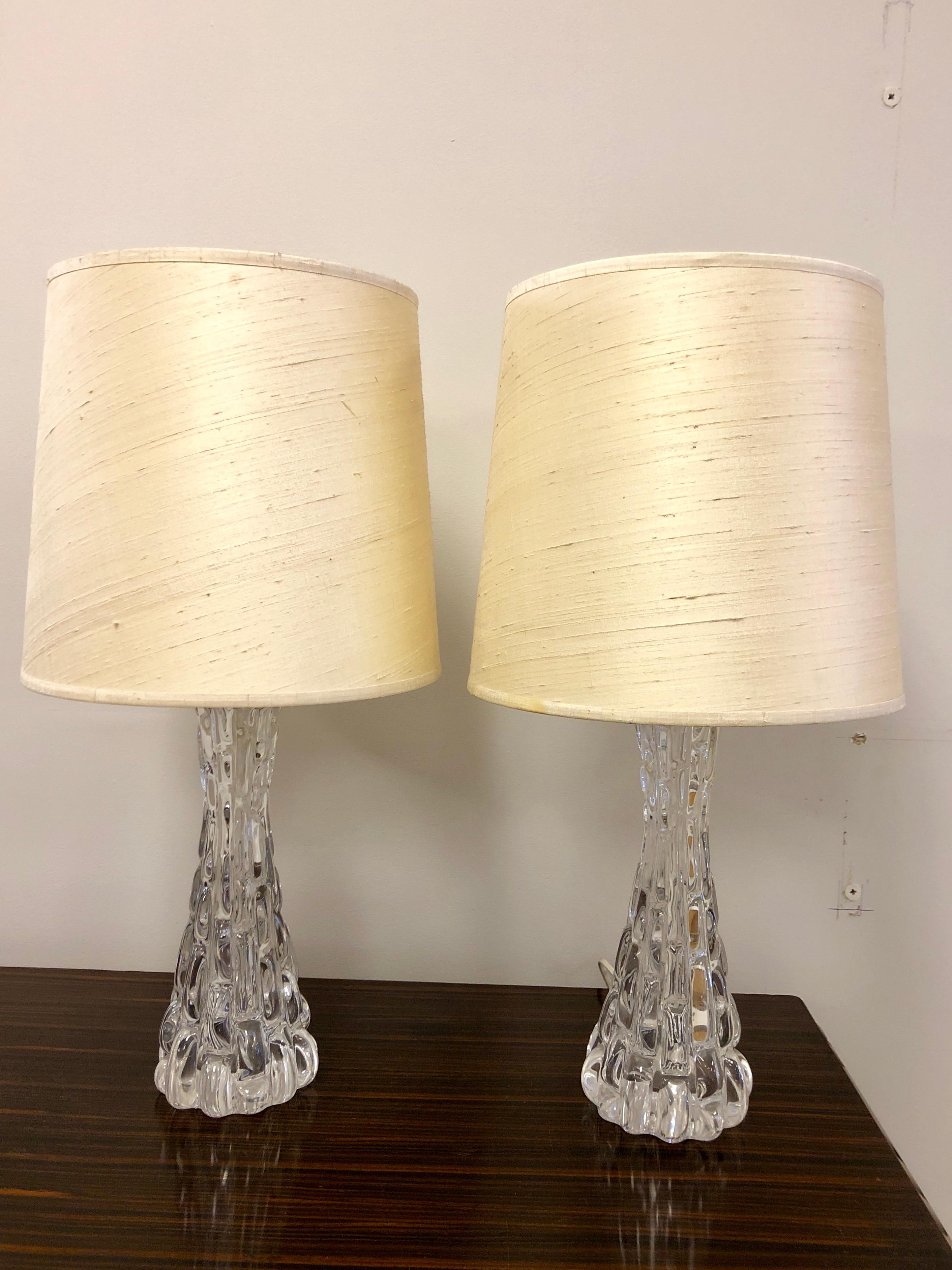 Pair of Crystal Orrefors Table Lamps by Carl Fagerlund For Sale 2