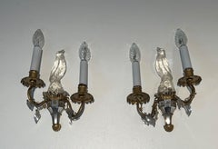 Pair of Crystal Parrot Sconces with Two Light Arms by Maison Baguès, Circa 1950