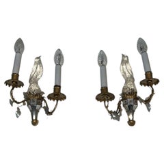 Pair of Crystal Parrot Sconces with Two Light Arms by Maison Baguès, Circa 1950