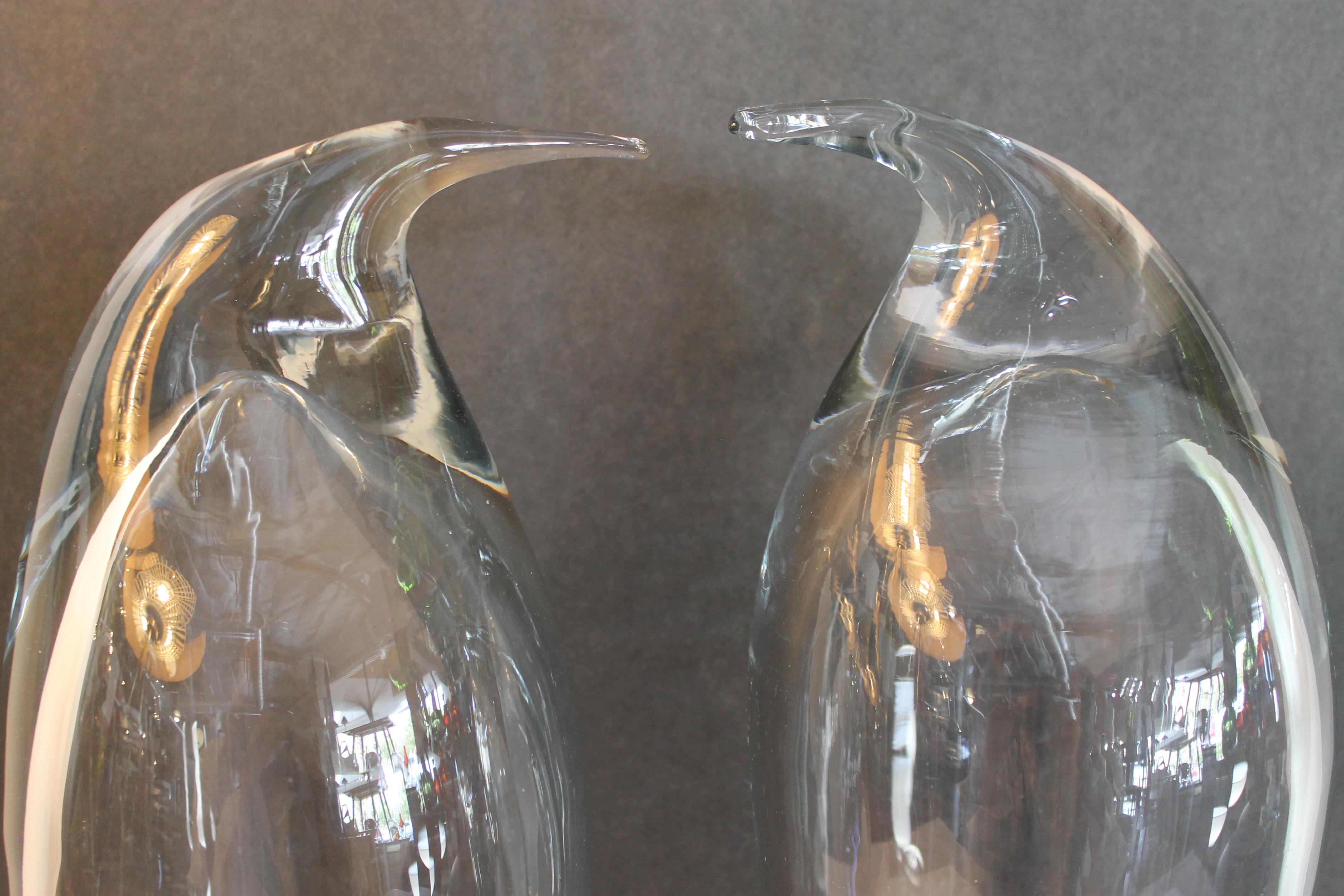 Mid-Century Modern Pair of Crystal Penguins by Blenko For Sale