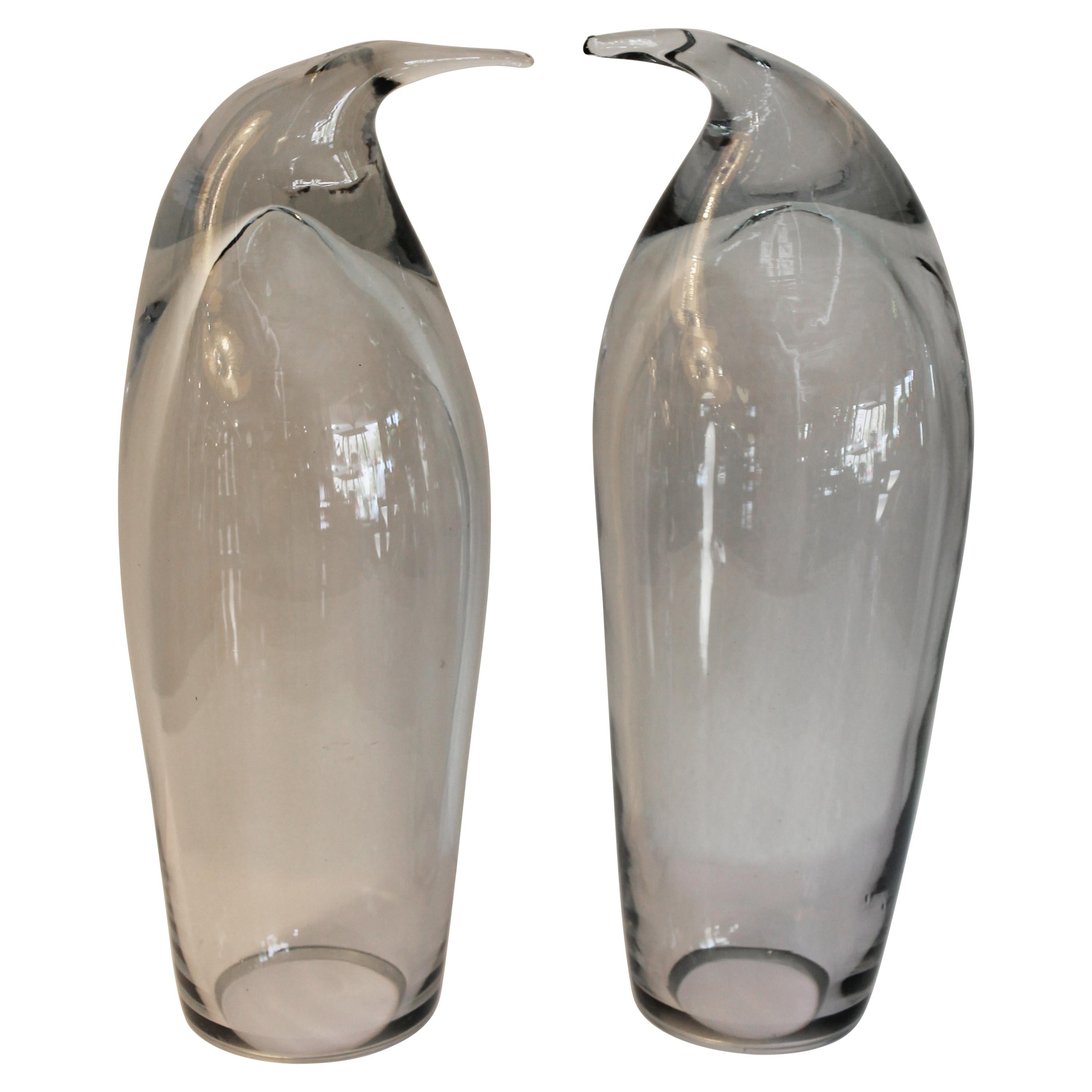 Pair of Crystal Penguins by Blenko