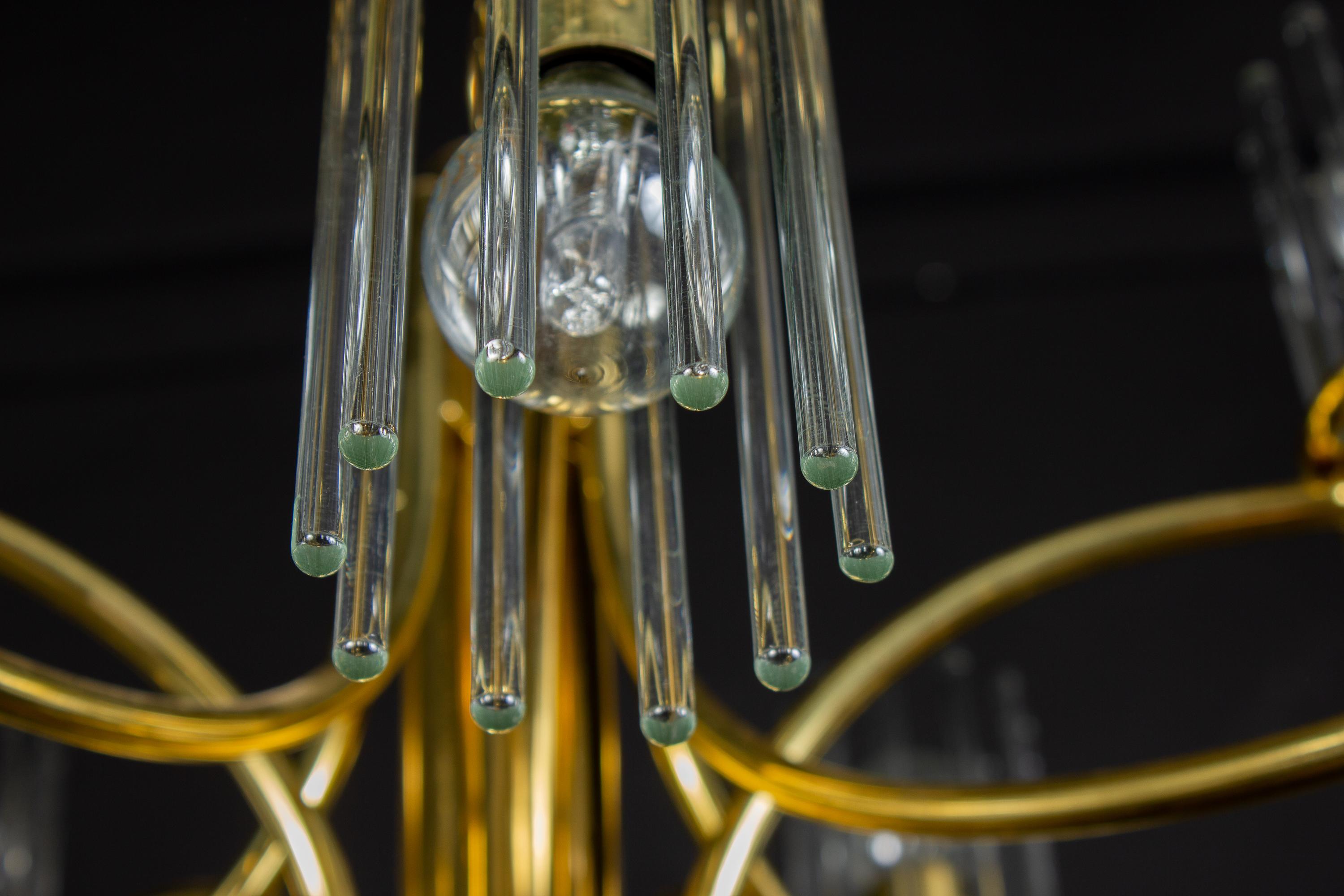 Pair of Crystal Rod and Brass Chandelier or Lantern by Gaetano Sciolari, 1960s For Sale 7