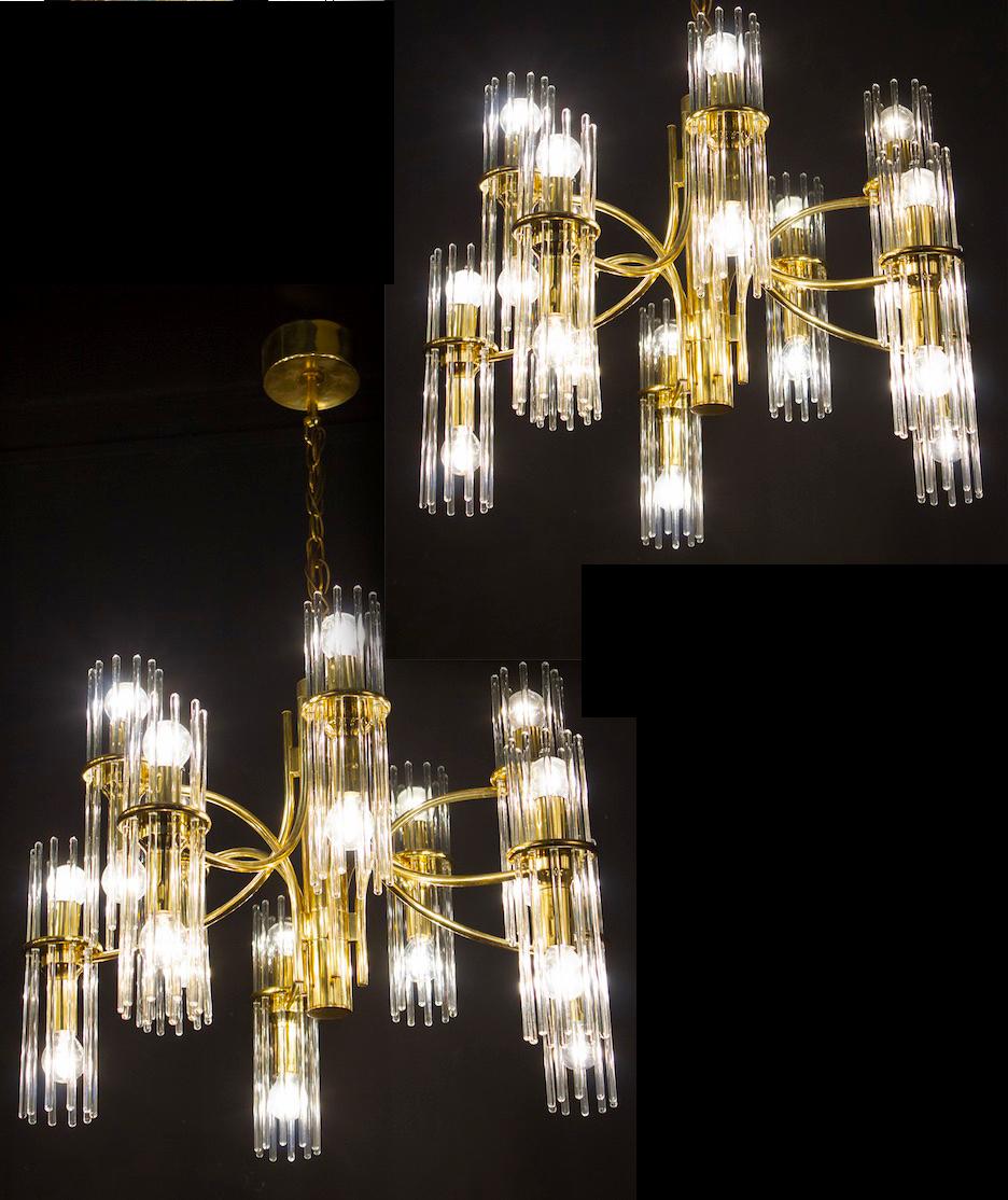 Pair of Crystal Rod and Brass Chandelier or Lantern by Gaetano Sciolari, 1960s For Sale 9