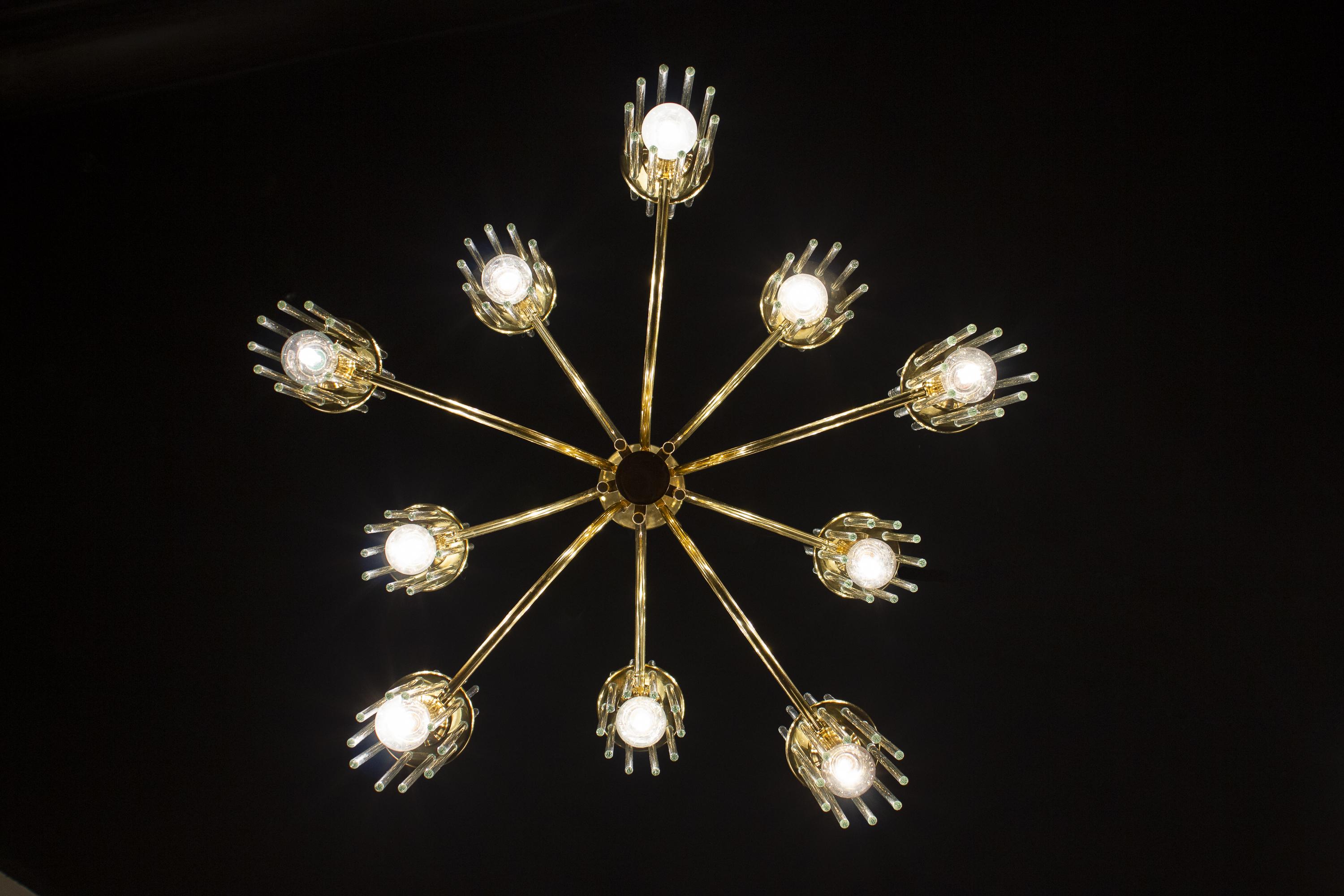 Pair of Crystal Rod and Brass Chandelier or Lantern by Gaetano Sciolari, 1960s In Excellent Condition For Sale In Rome, IT