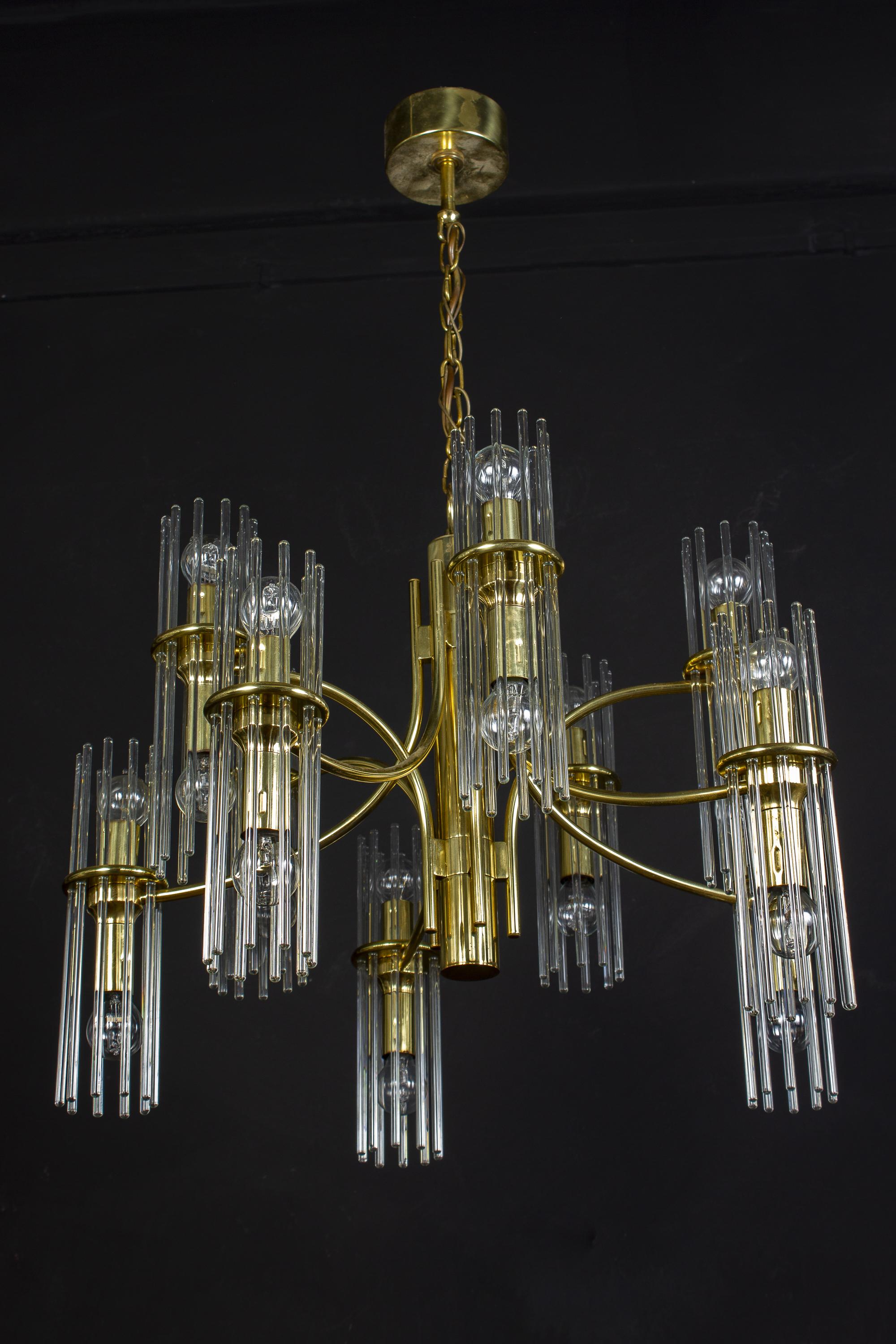 Pair of Crystal Rod and Brass Chandelier or Lantern by Gaetano Sciolari, 1960s For Sale 1