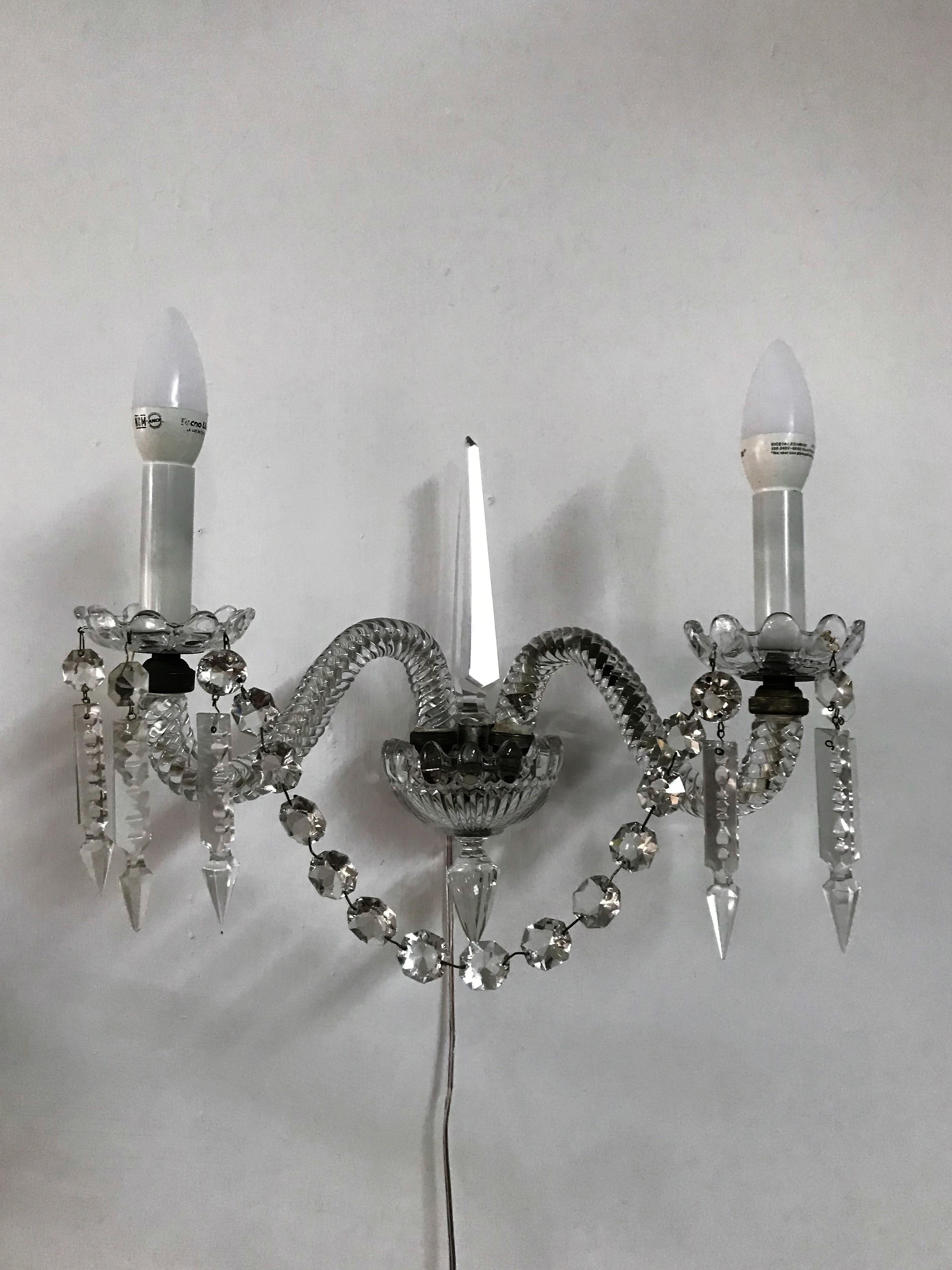 Mid-Century Modern Pair of Crystal Sconces by Baccarat, France, circa 1930 For Sale