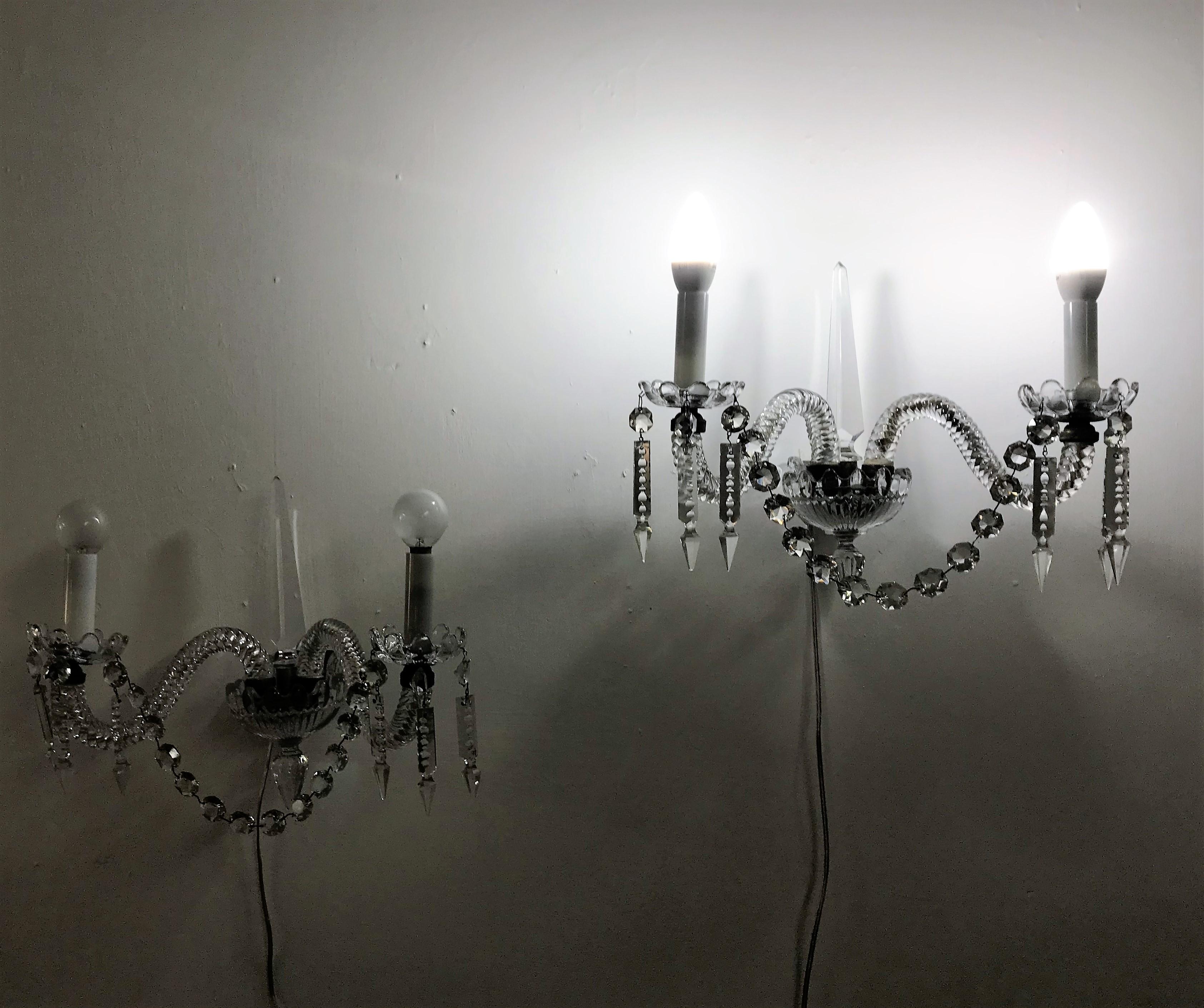 Pair of Crystal Sconces by Baccarat, France, circa 1930 In Good Condition For Sale In Merida, Yucatan