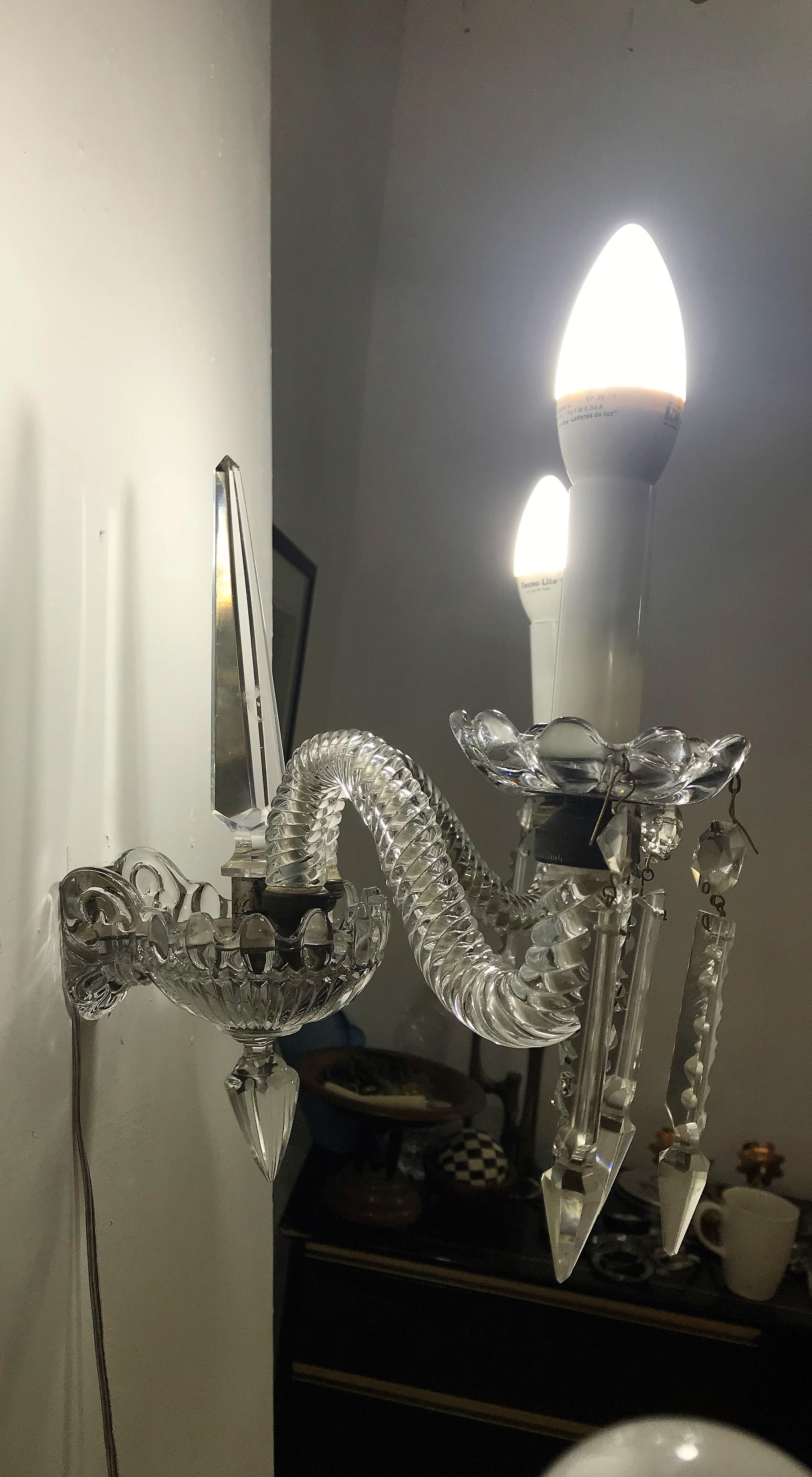 Mid-20th Century Pair of Crystal Sconces by Baccarat, France, circa 1930 For Sale