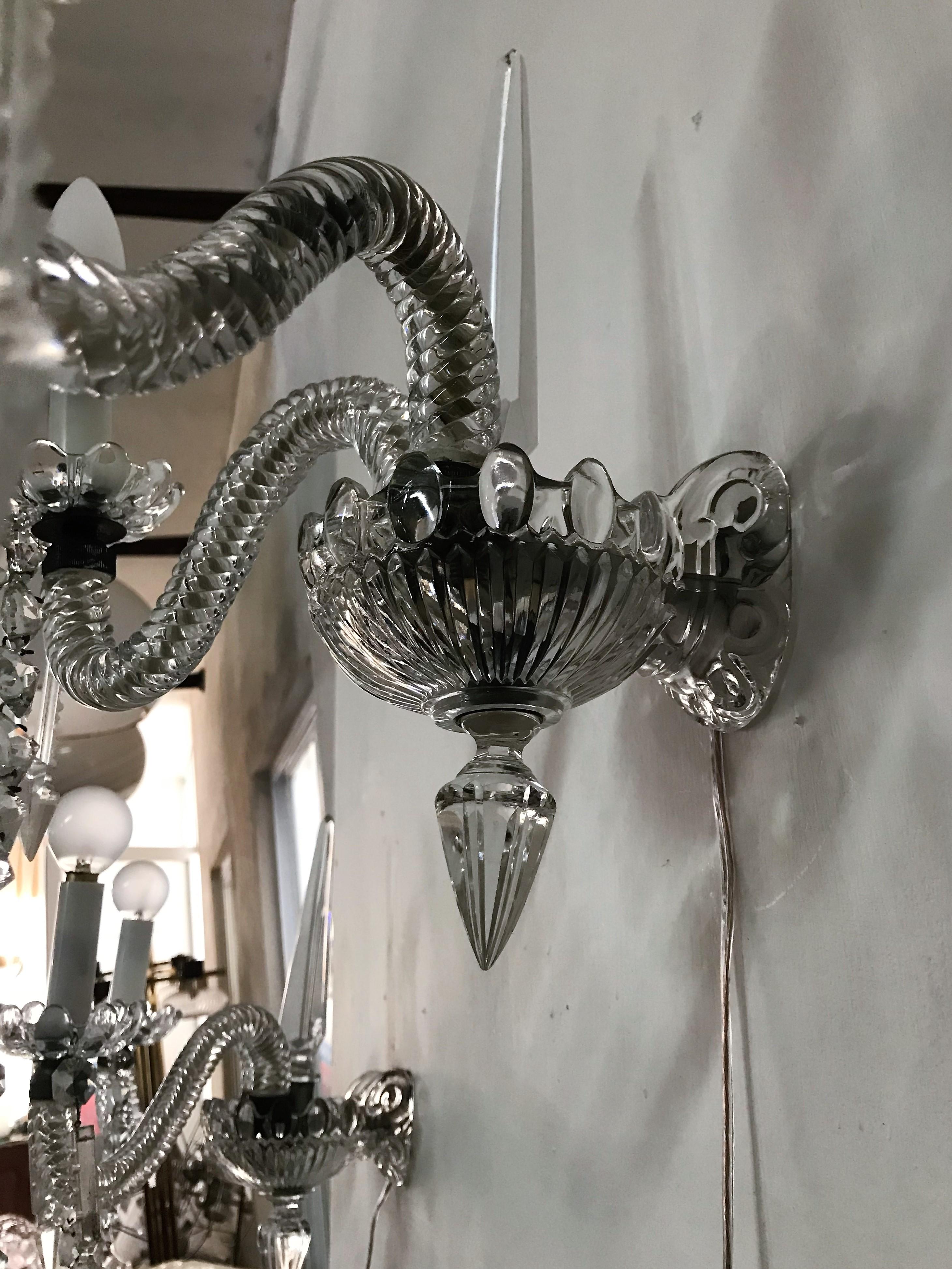 Pair of Crystal Sconces by Baccarat, France, circa 1930 For Sale 3