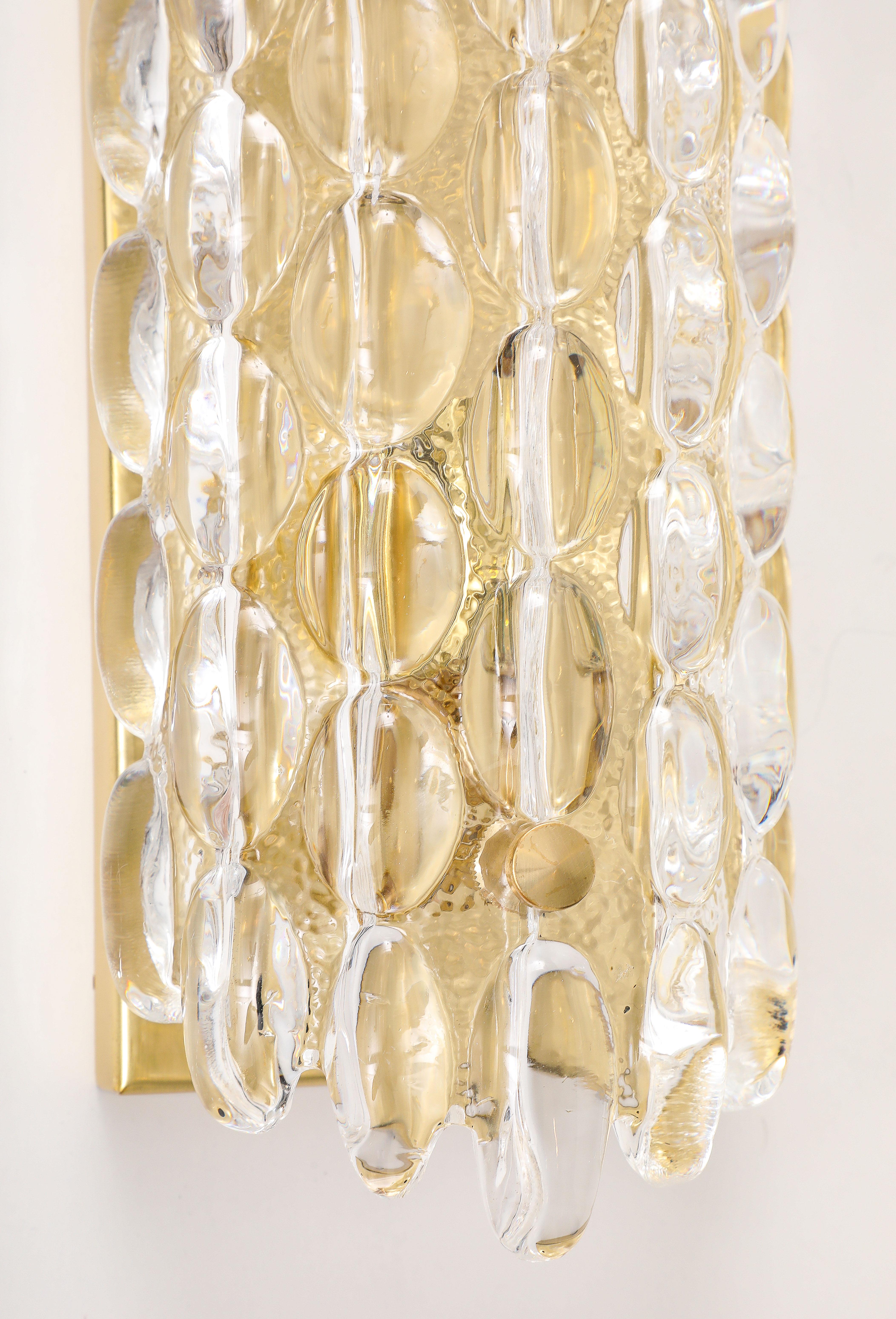 Brass Pair of Crystal Sconces by Carl Fagerliund for Orrefors. ( 4 Pairs available) For Sale