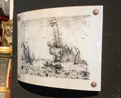 Pair of Crystal Sconces Decorated with Ship Painting