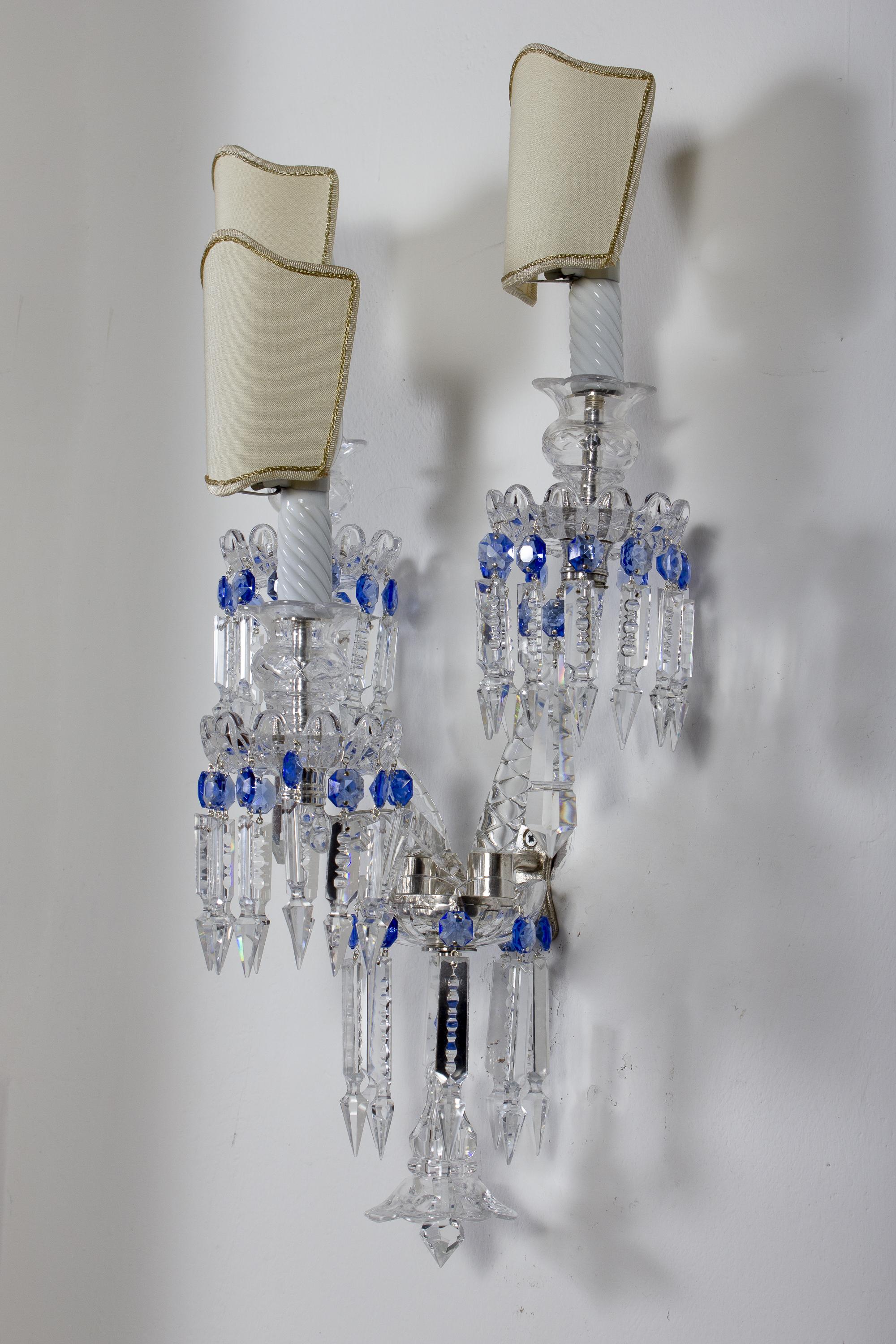 Pair of Crystal Sconces, France, 1930s For Sale 5