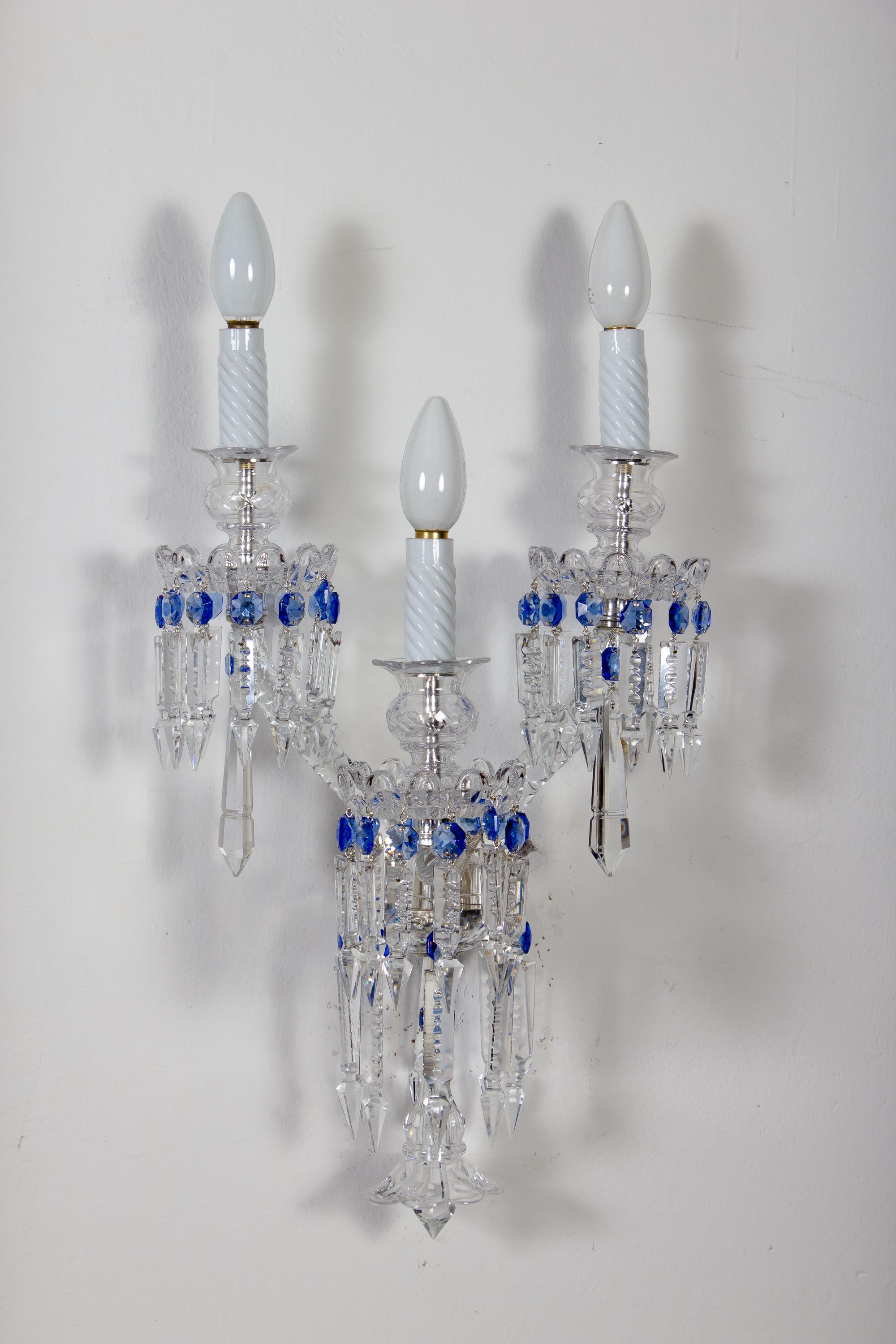 Pair of Crystal Sconces, France, 1930s For Sale 7