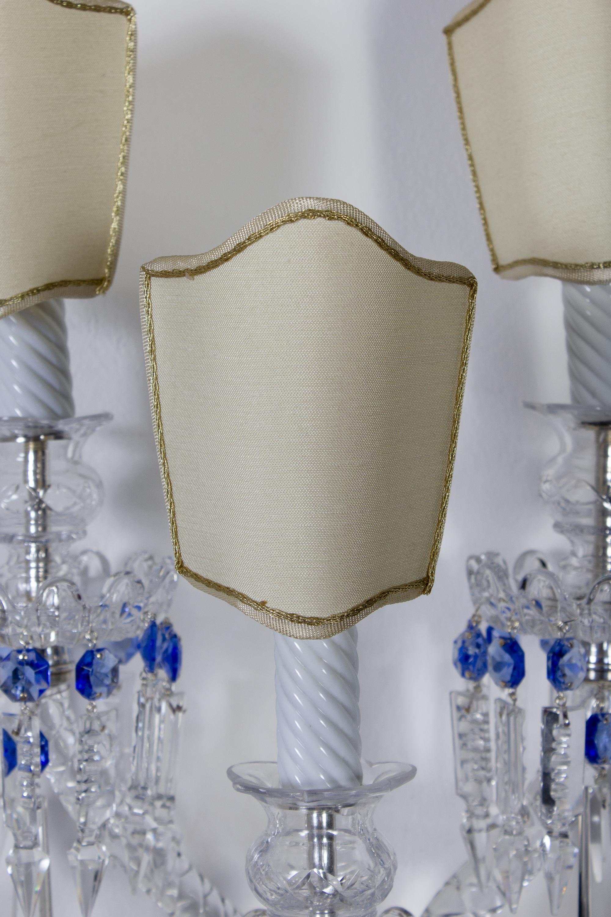 Metal Pair of Crystal Sconces, France, 1930s For Sale