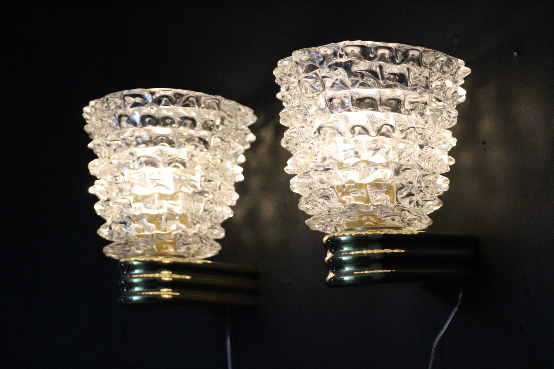 Pair of Wall Lights Sconces in Rostrato Murano Glass in the Style of Barovier 3