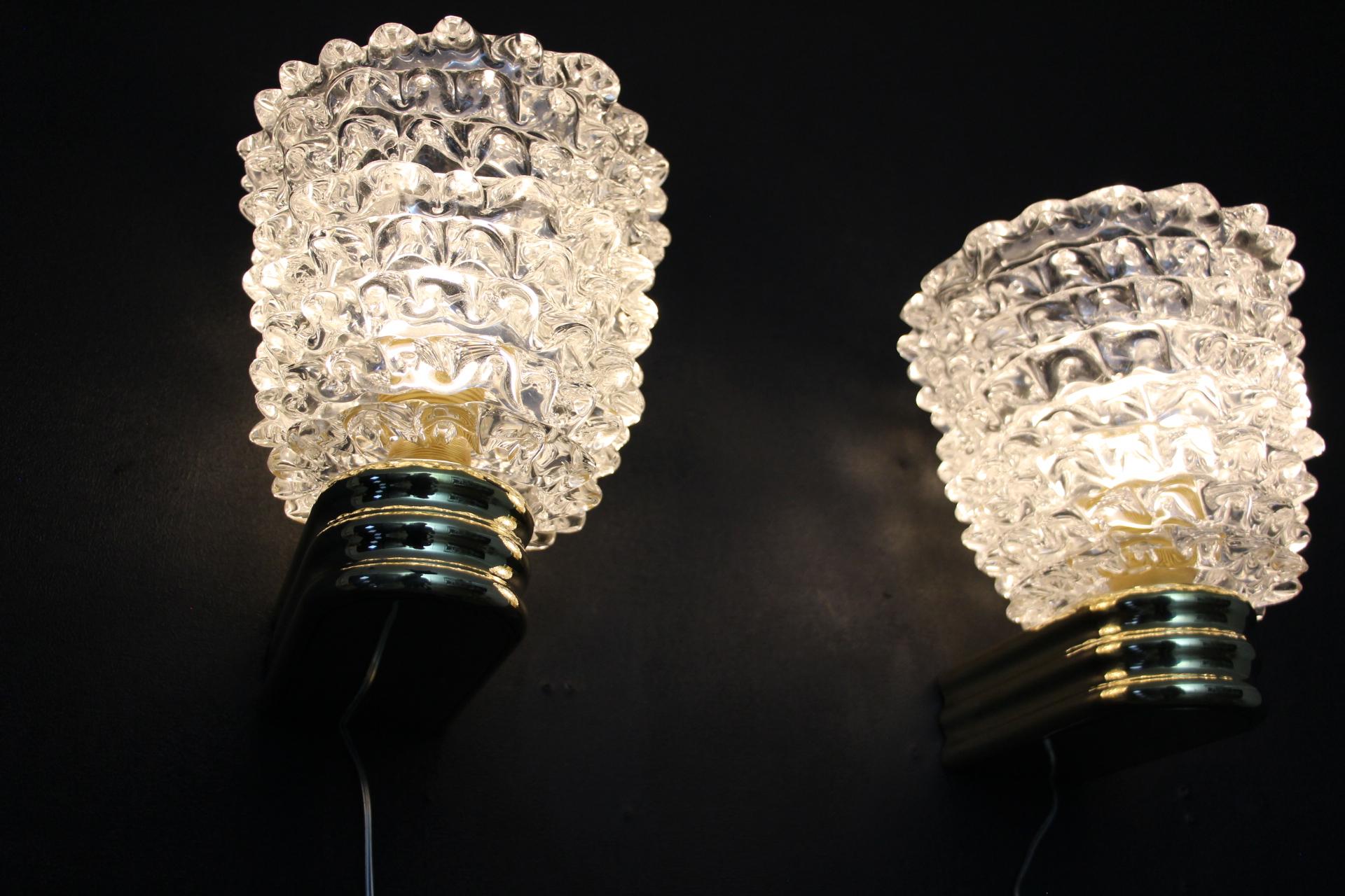 Pair of Wall Lights Sconces in Rostrato Murano Glass in the Style of Barovier 4
