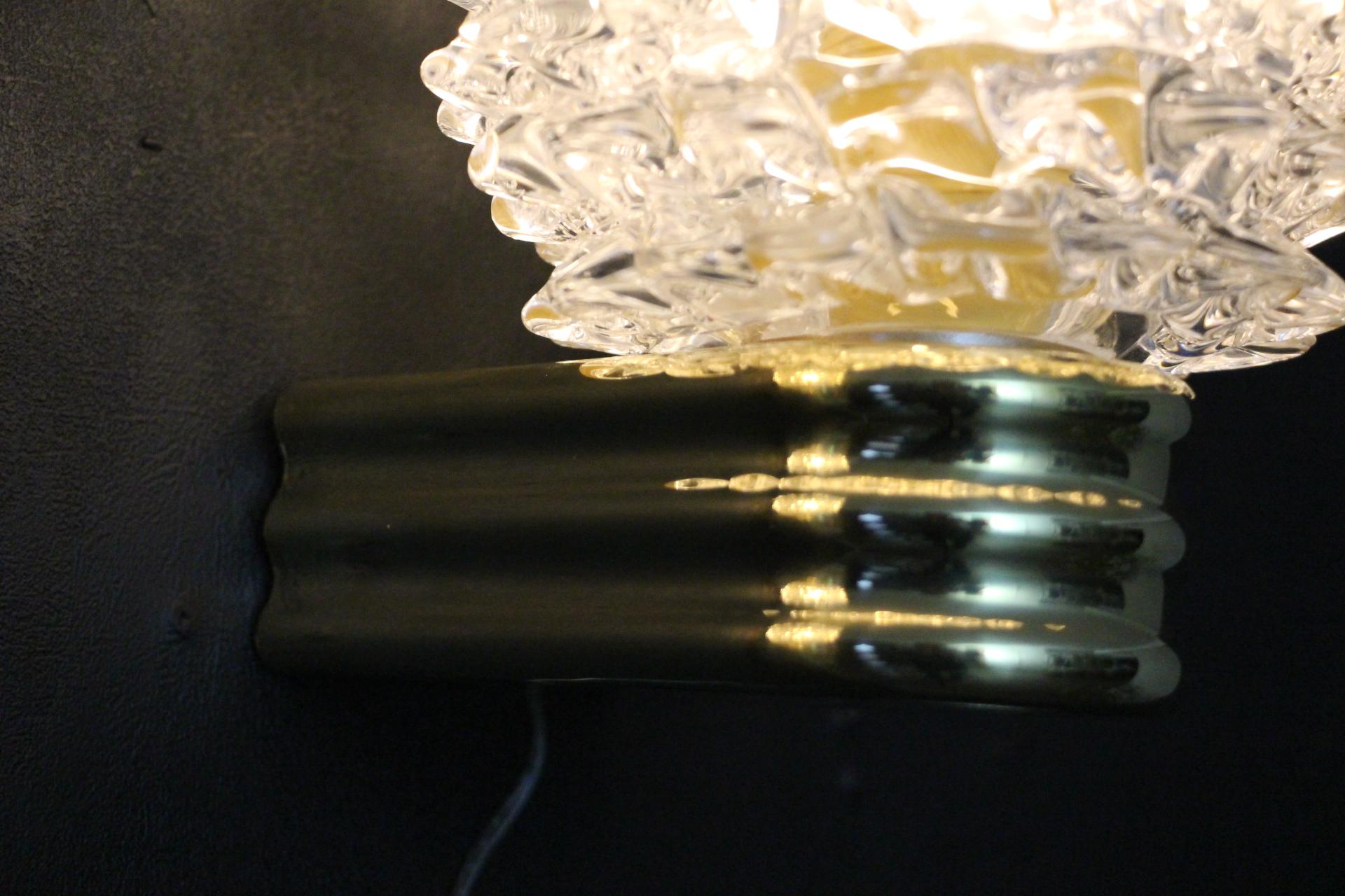Pair of Wall Lights Sconces in Rostrato Murano Glass in the Style of Barovier 5