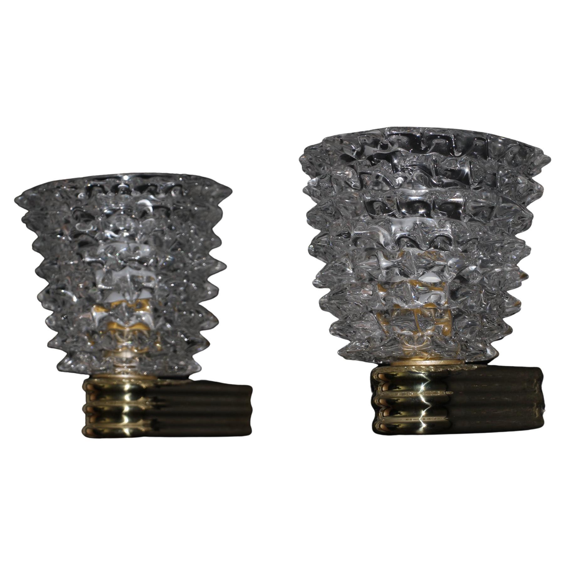 Pair of Wall Lights Sconces in Rostrato Murano Glass in the Style of Barovier