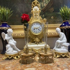 Pair of Crystal Soliflore Vases on Bronze and Alabaster Bases, 19th century