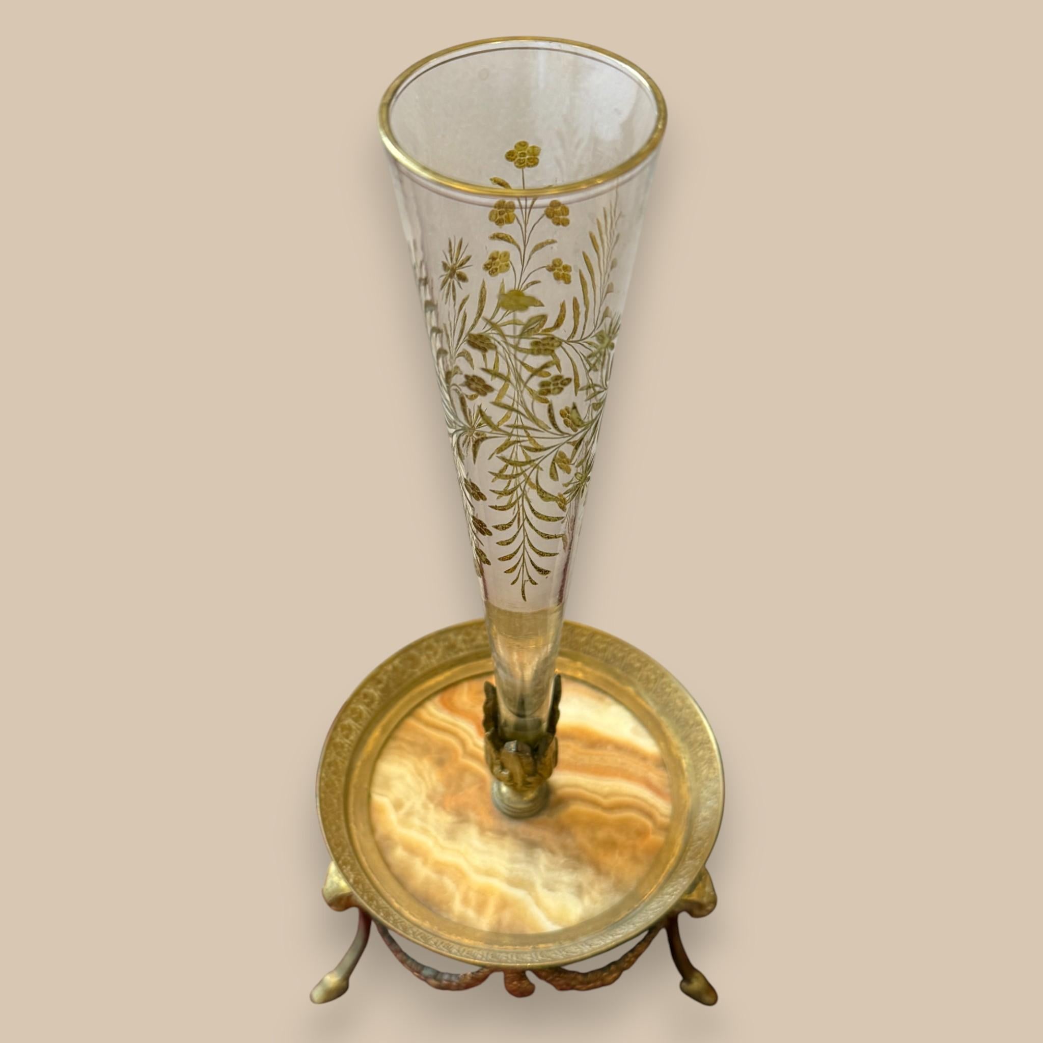 Paar Soliflores-Vasen aus Kristall auf Sockeln aus Bronze und Alabaster, 19. im Zustand „Gut“ im Angebot in NICE, FR