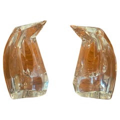 Pair of Crystal Stylized Penguin Sculptures by Val St. Lambert