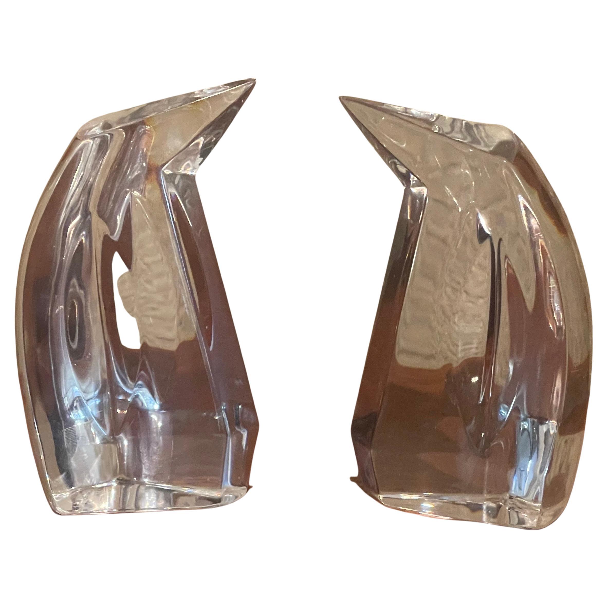 Pair of Crystal Stylized Penguin Sculptures by Val St. Lambert