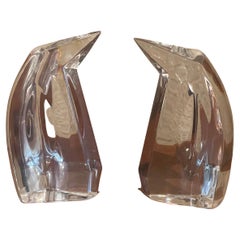 Pair of Crystal Stylized Penguin Sculptures by Val St. Lambert