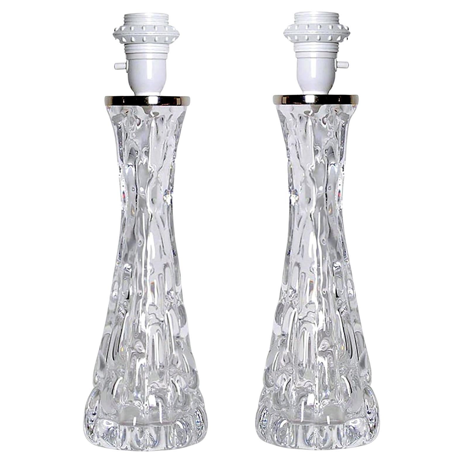 Pair of Crystal Table Lamps by Carl Fagerlund for Orrefors For Sale
