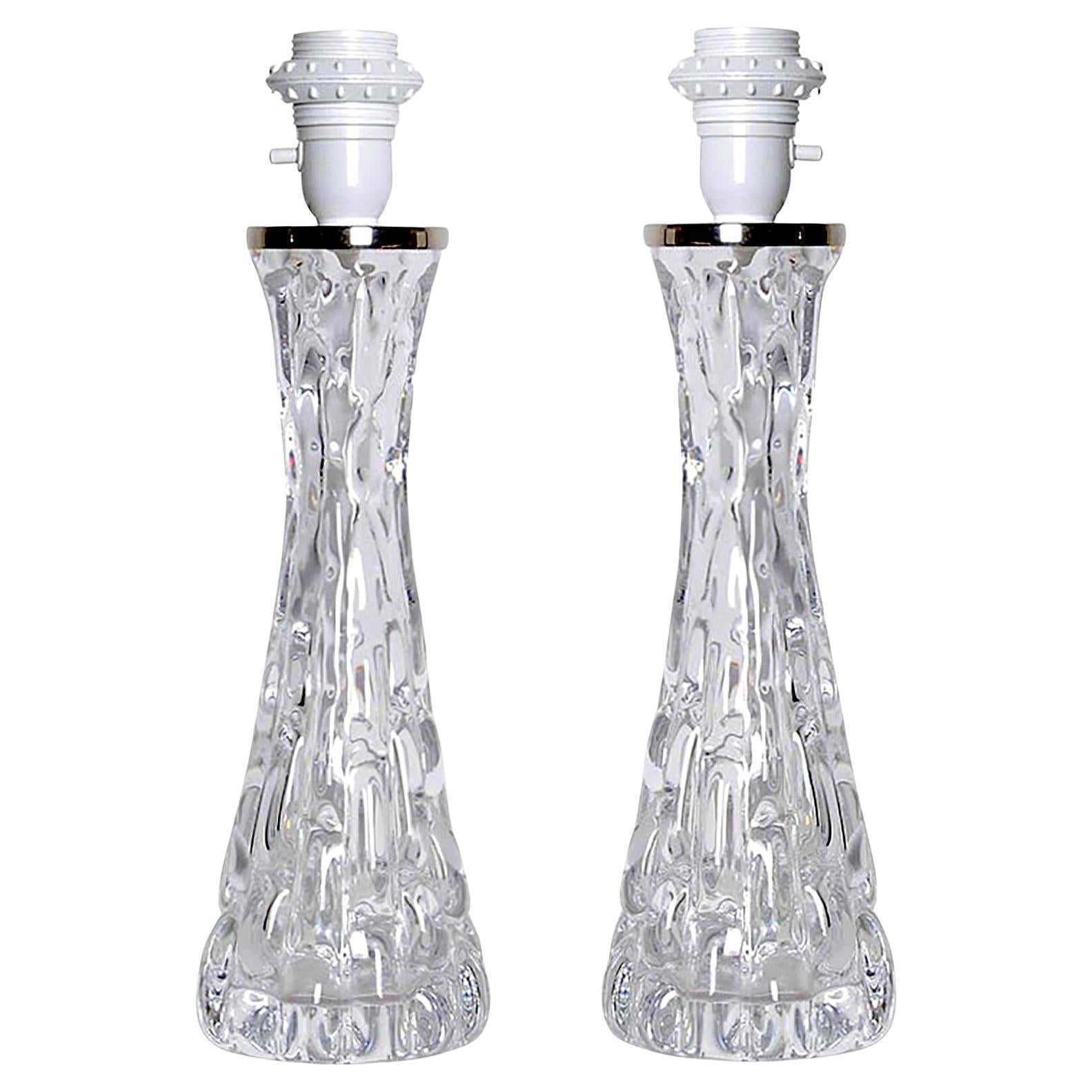 Pair of Crystal Table Lamps by Carl Fagerlund for Orrefors